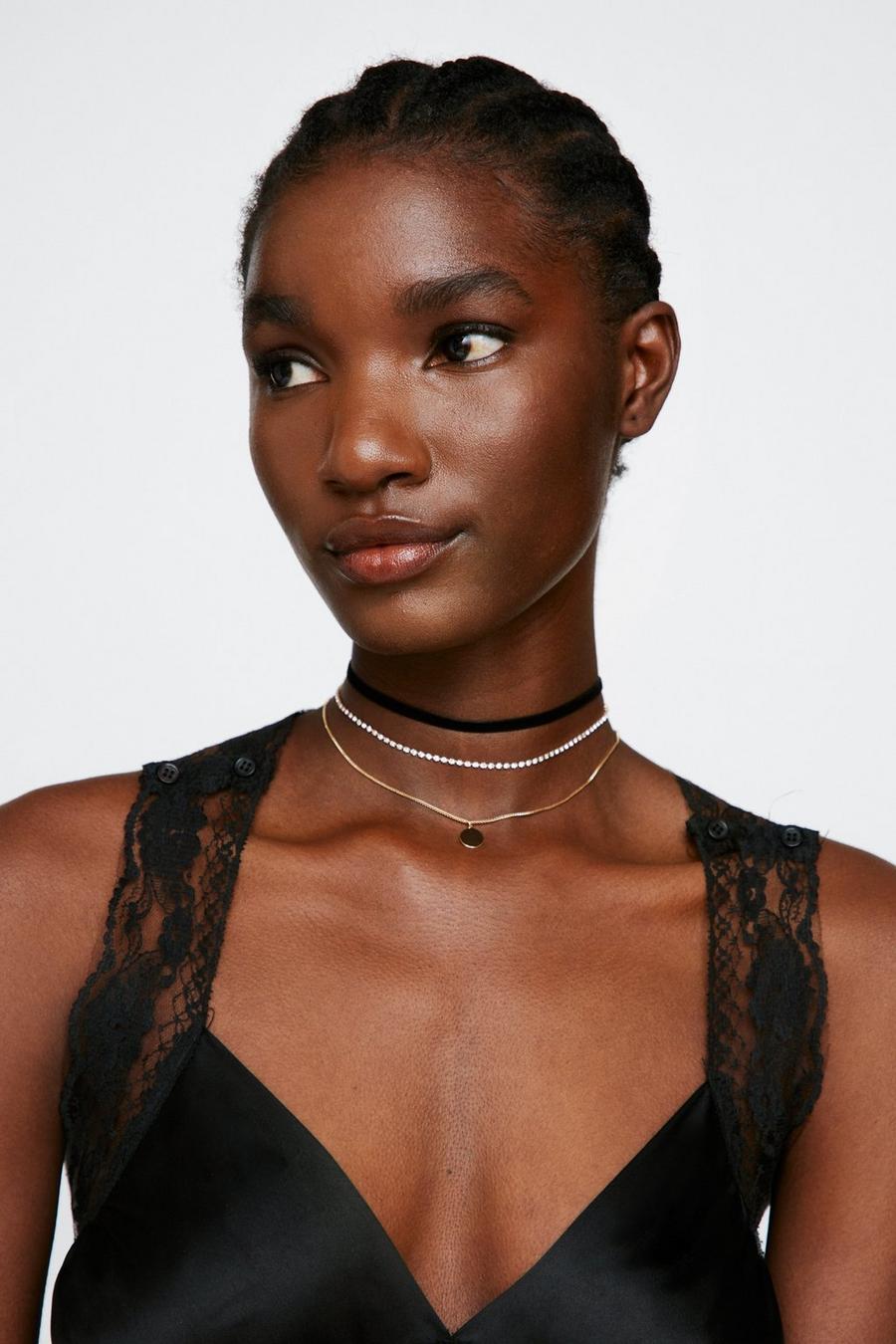 Layered Diamante Choker With Chain Necklace