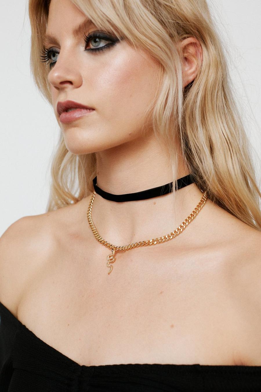 Recycled Choker And Snake Chain Necklace