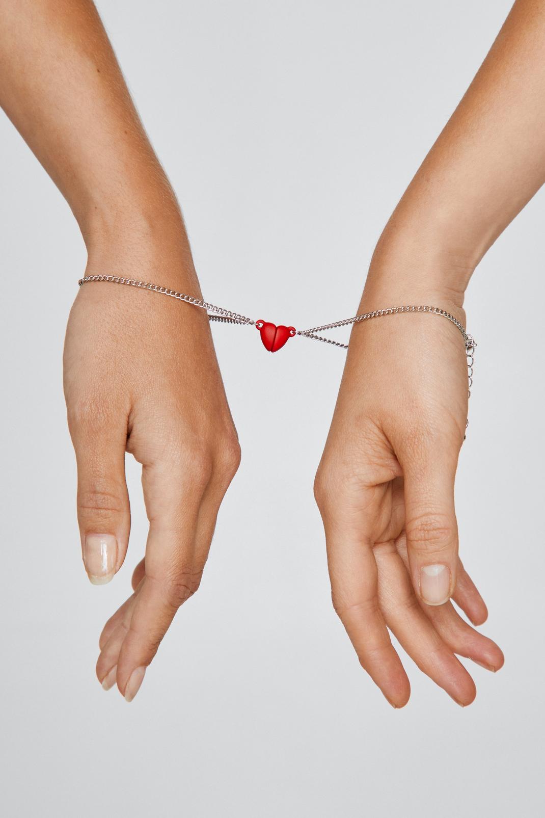 Silver Friendship Heart Chain Bracelet Set image number 1