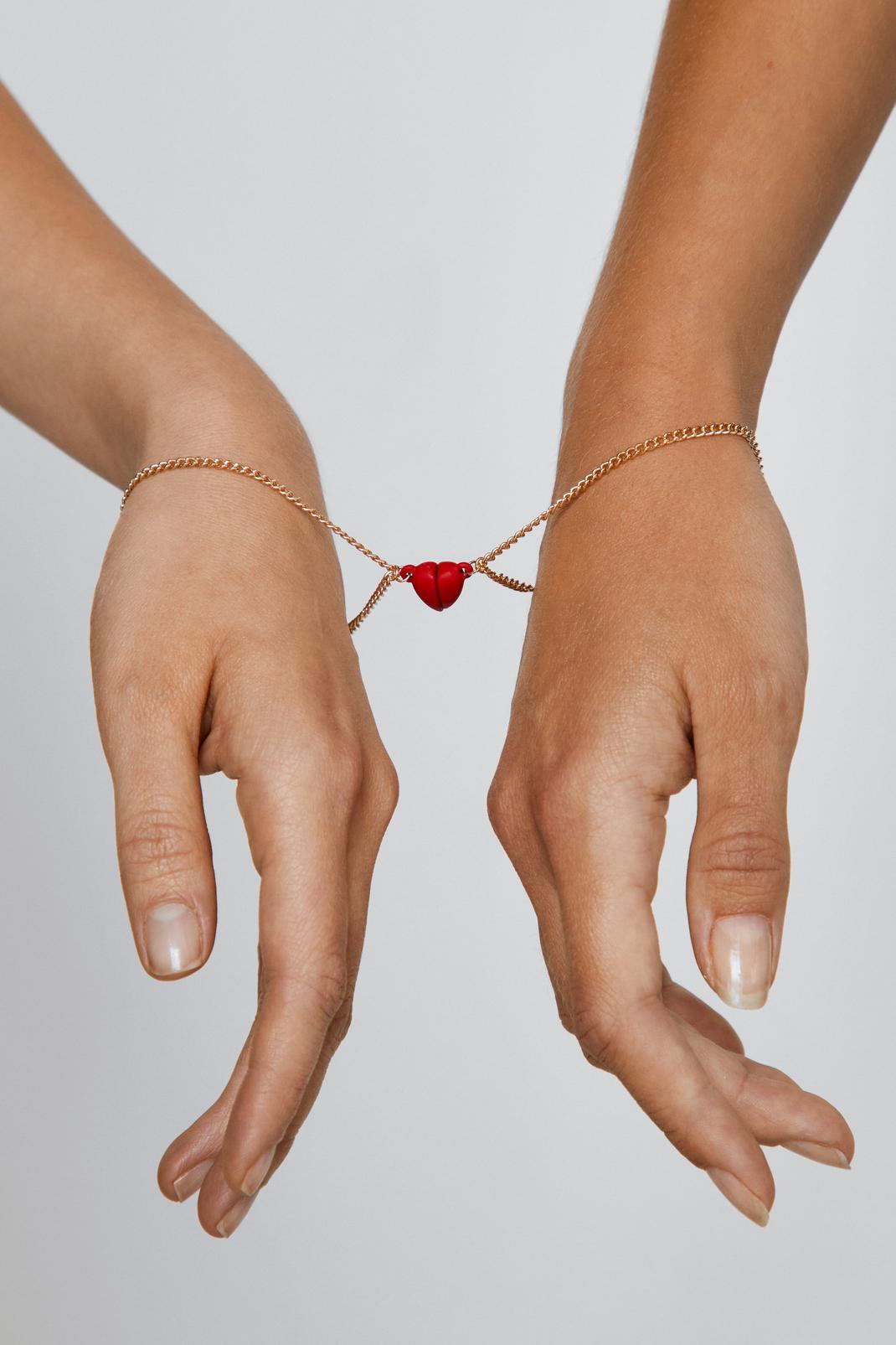 Lot de 2 bracelets recyclés en chaîne avec pendentif coeur de l'amitié, Gold image number 1