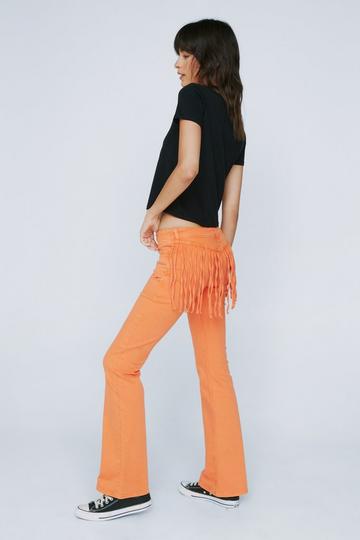 Orange Denim Low Rise Fringe Flare Pants