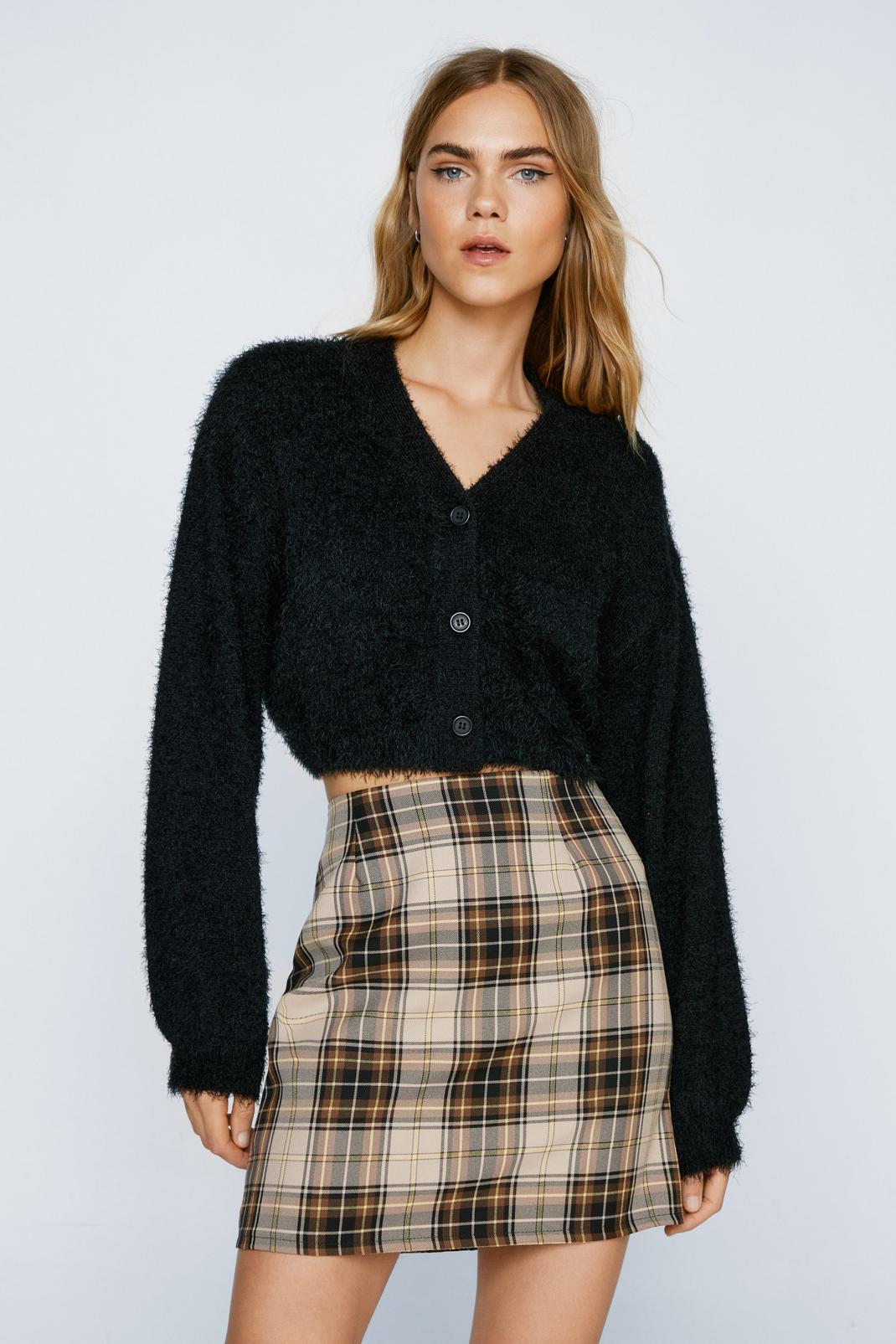 Fluffy Cropped Button Down Cardigan  image number 1