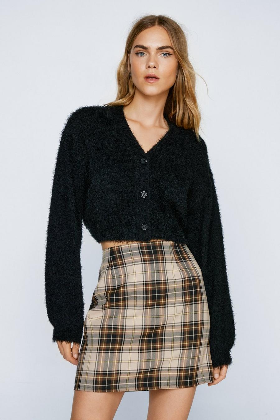 Fluffy Cropped Button Down Cardigan 