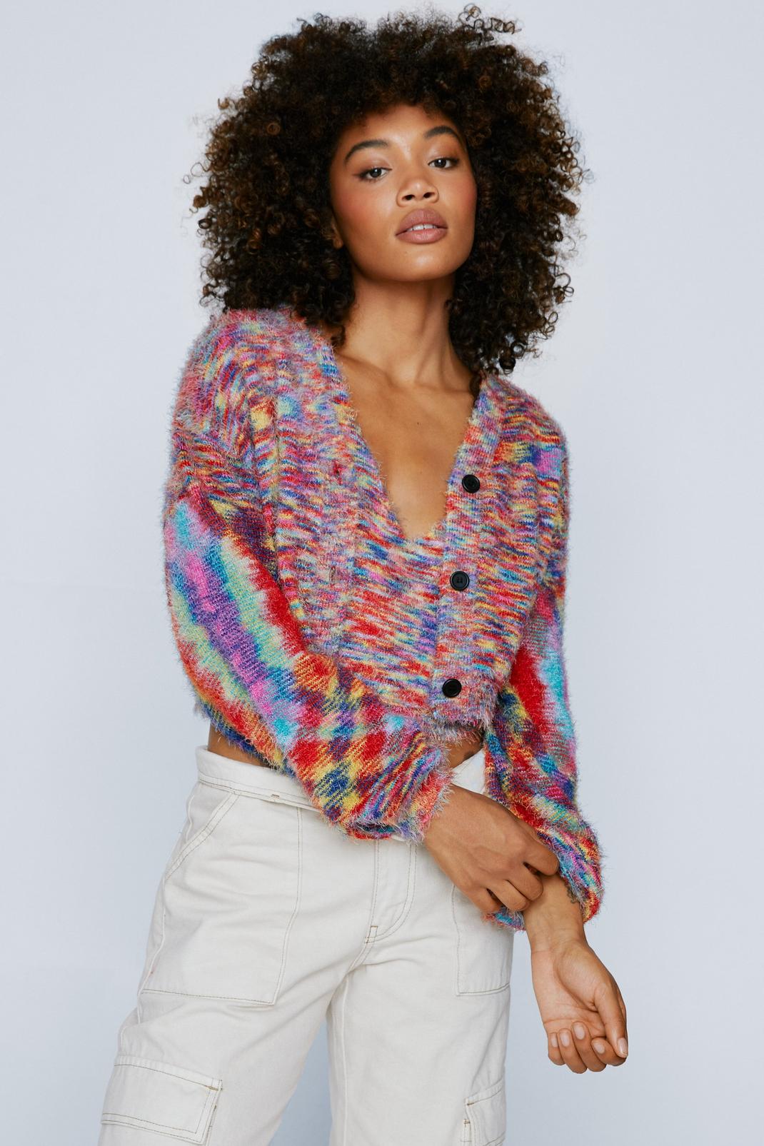 Multi Space Dyed Fluffy Cropped Cardigan image number 1