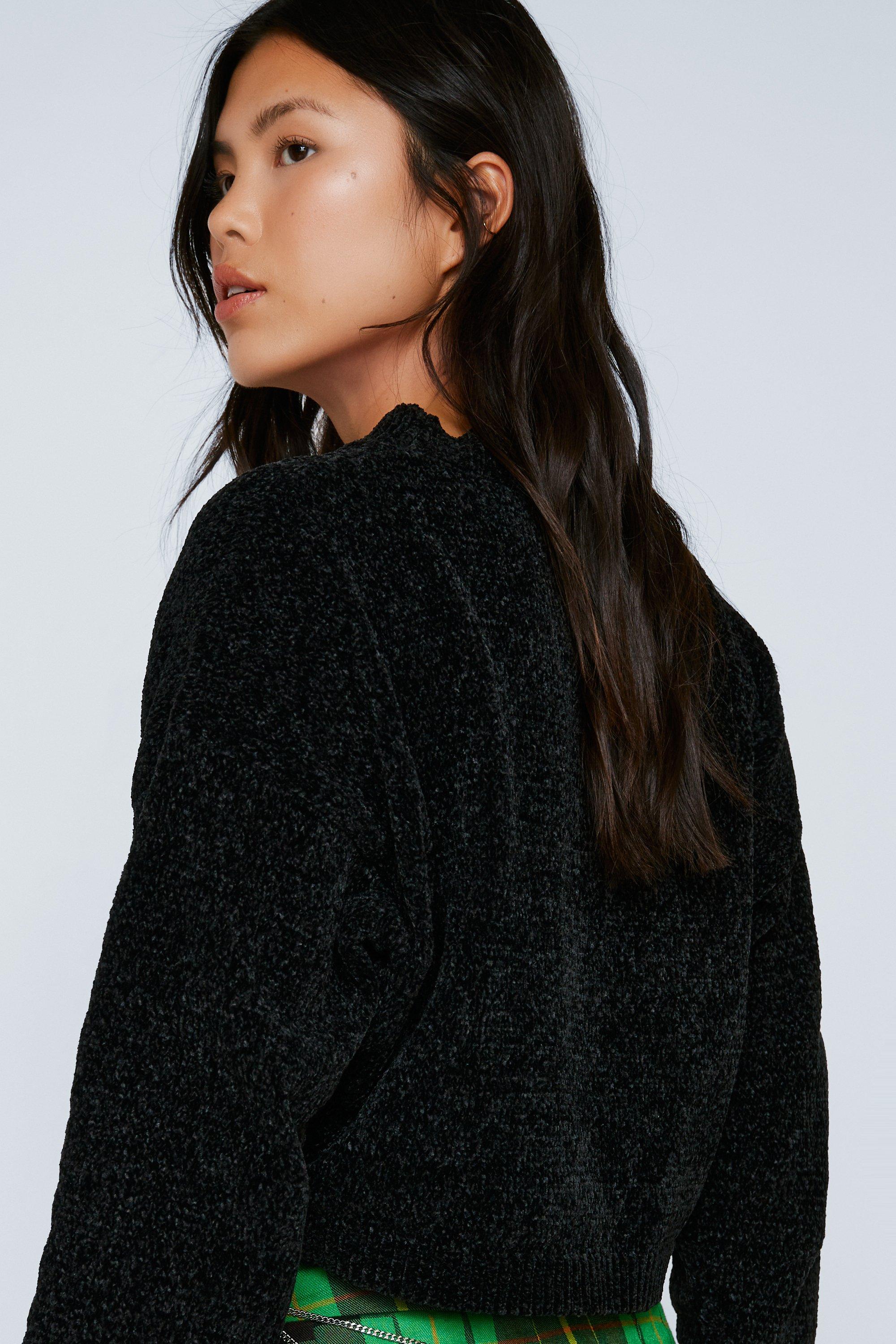 Chenille Stripe Cropped Crew Neck Sweater Nasty Gal