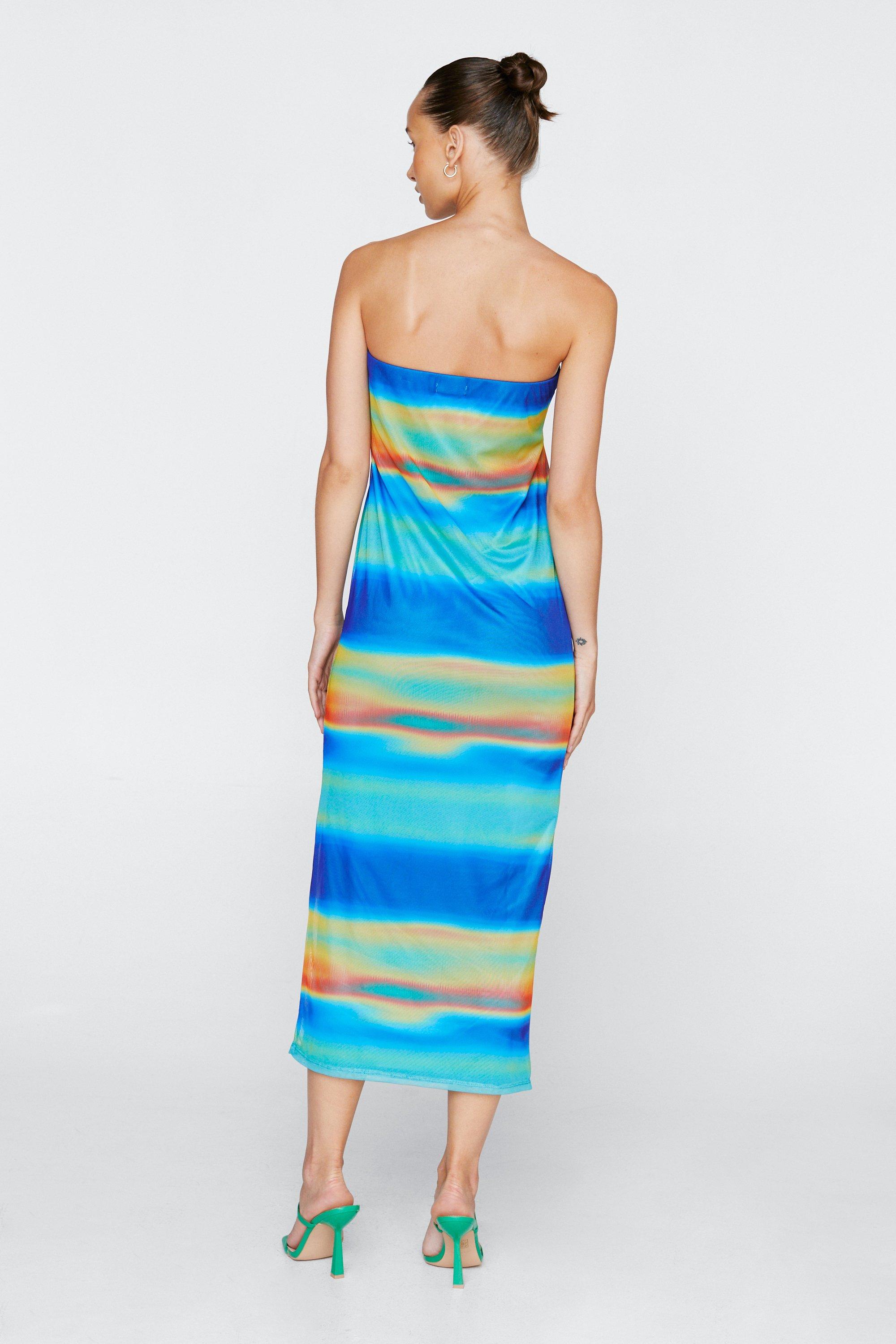 Ombre Mesh Bandeau Midi Dress