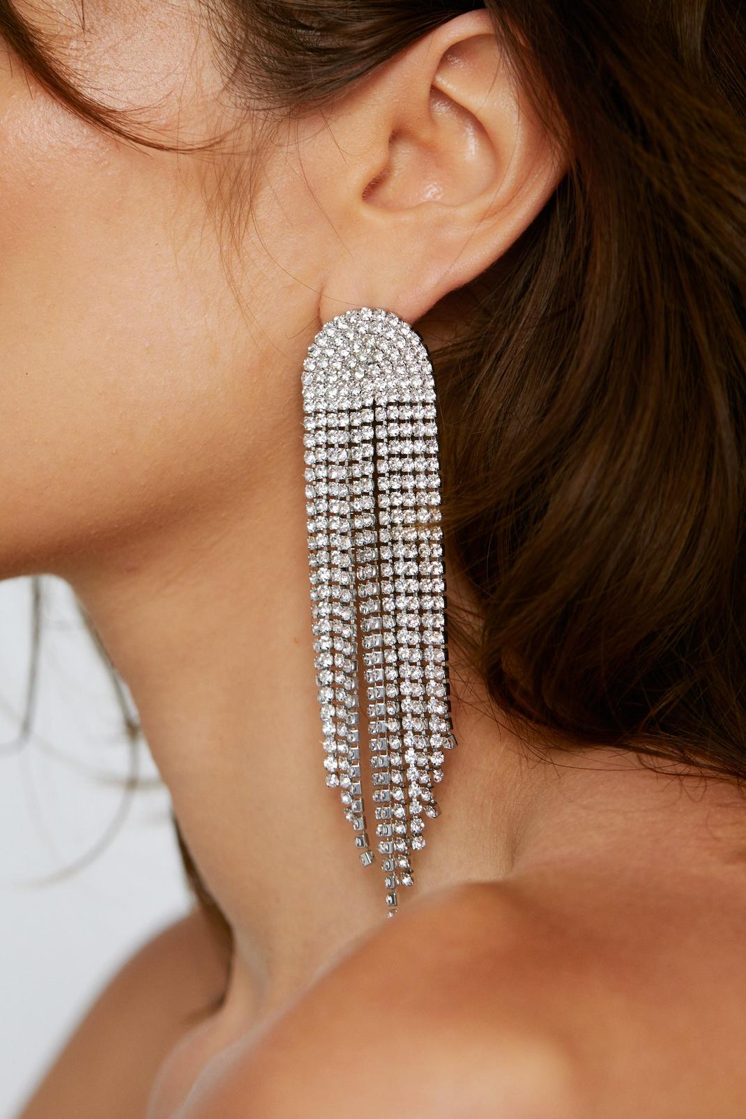 Boucles d'oreilles pendantes à strass, Silver image number 1