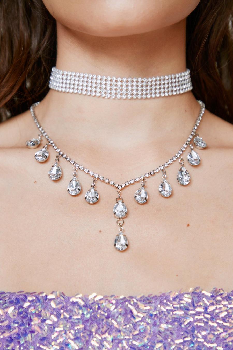 Diamante Layered Choker And Necklace
