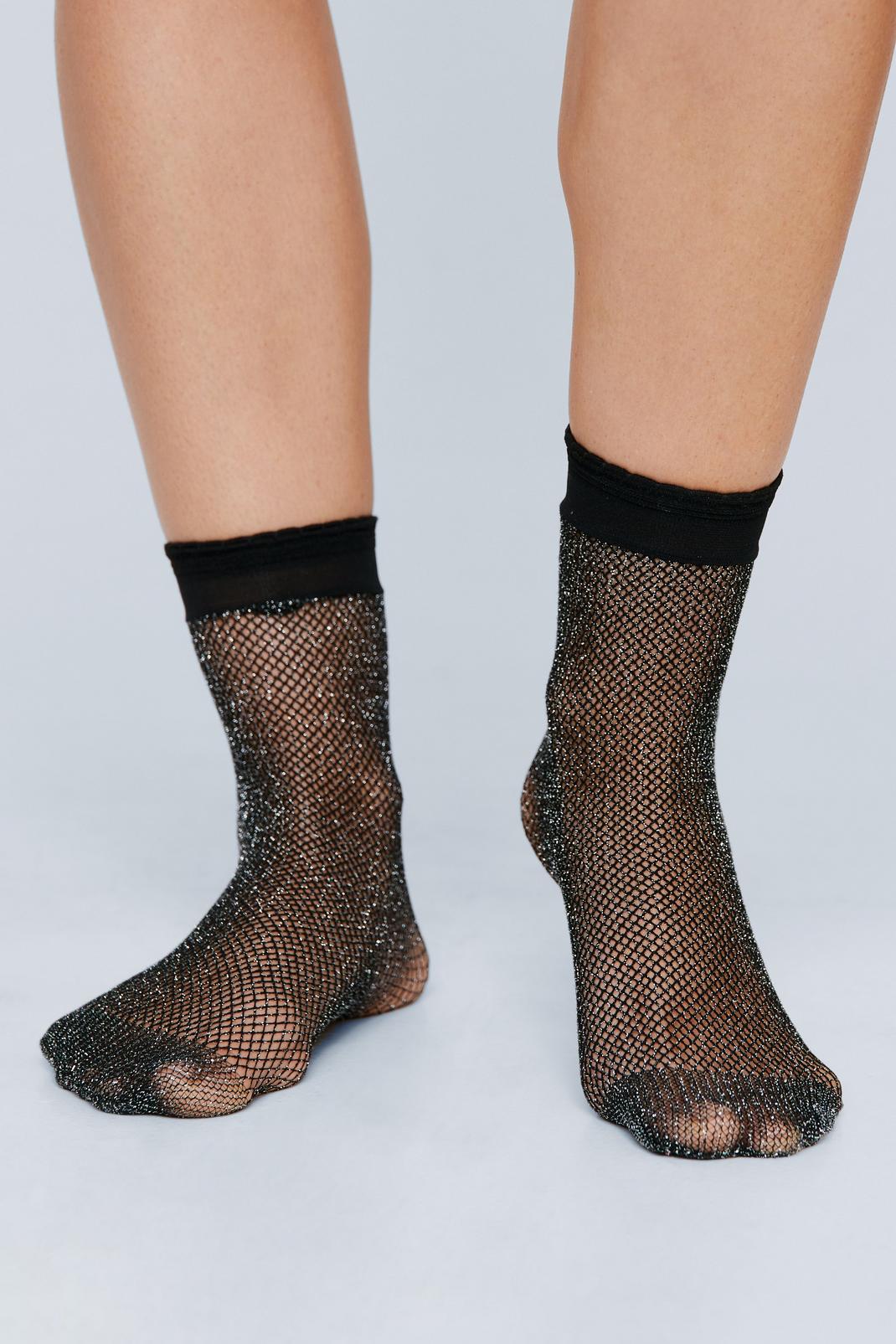 Black Glitter Fishnet Socks image number 1