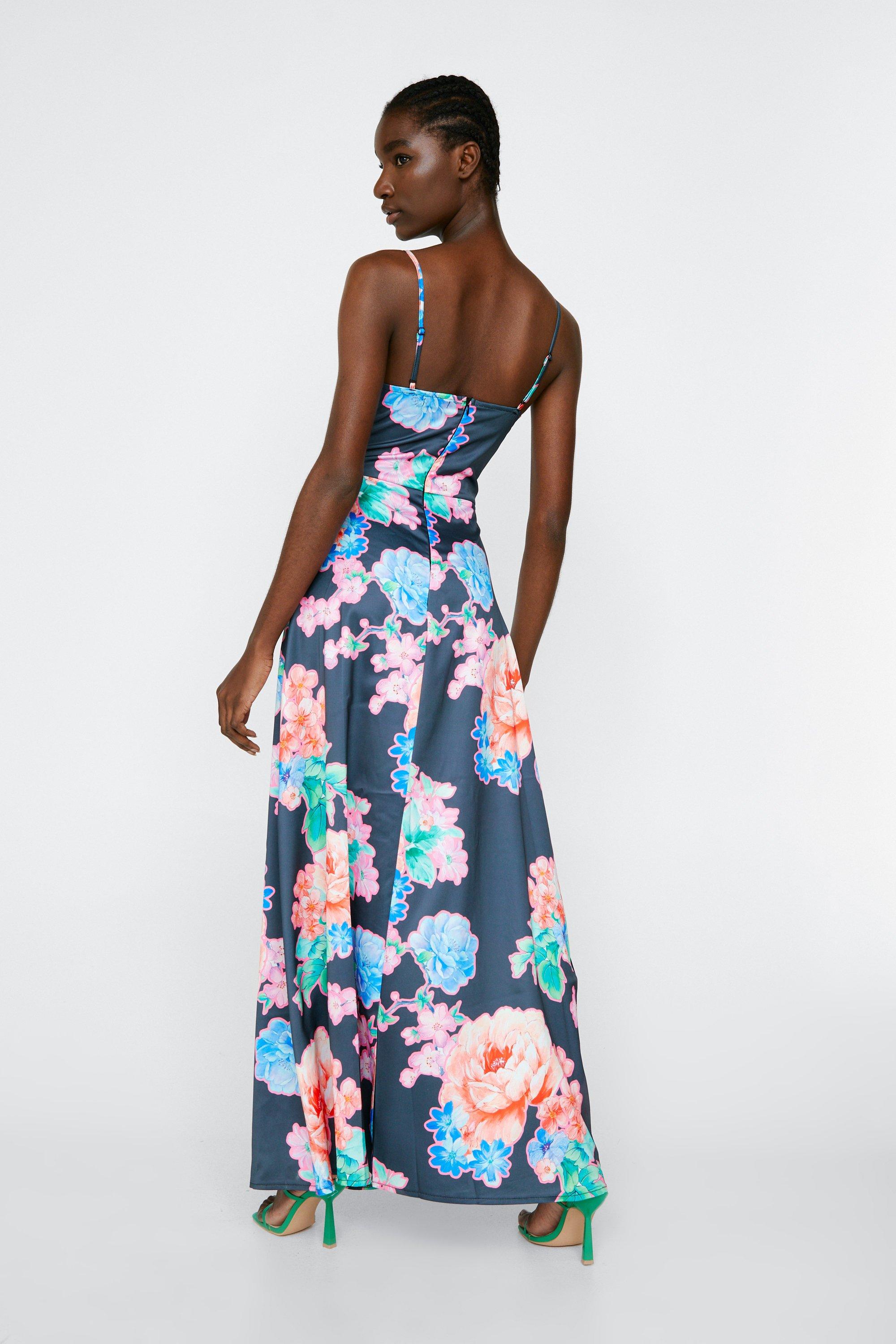 Floral Print Satin Wrap Maxi Dress Nasty Gal