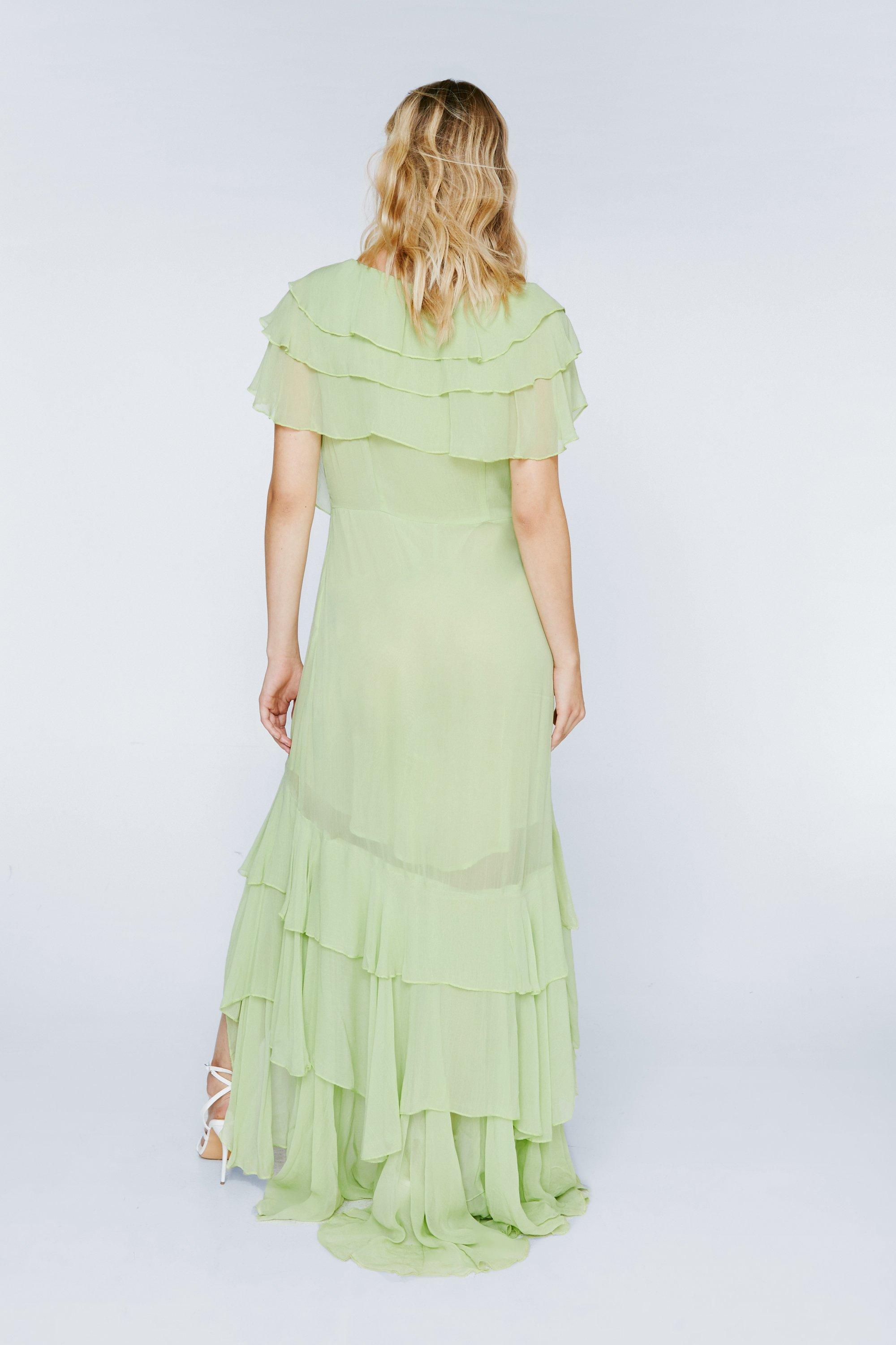 Ruffle plunge split 2024 leg maxi dress