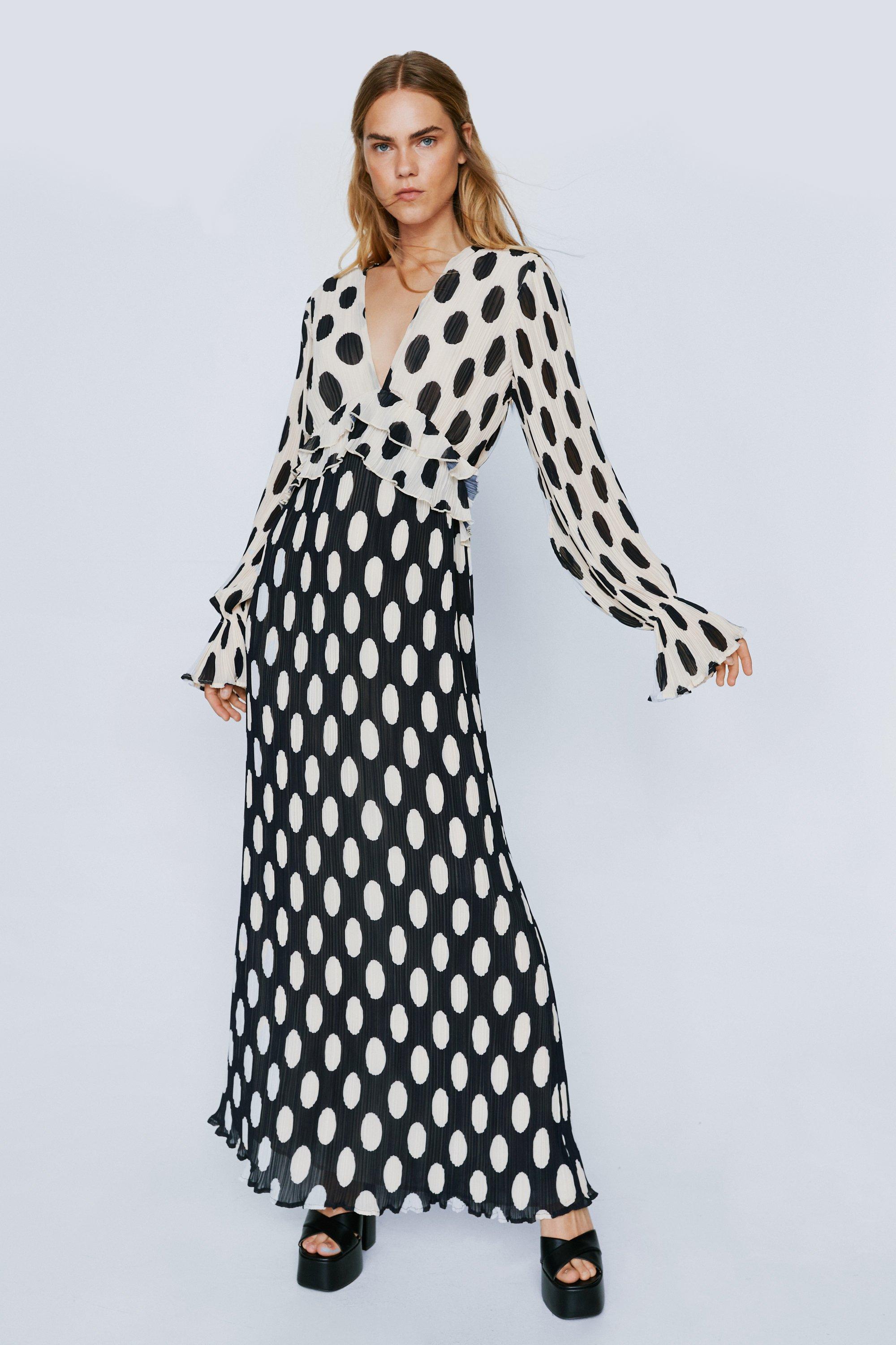 Herlipto Polka Dot SideBowPleated Dress - ロングワンピース