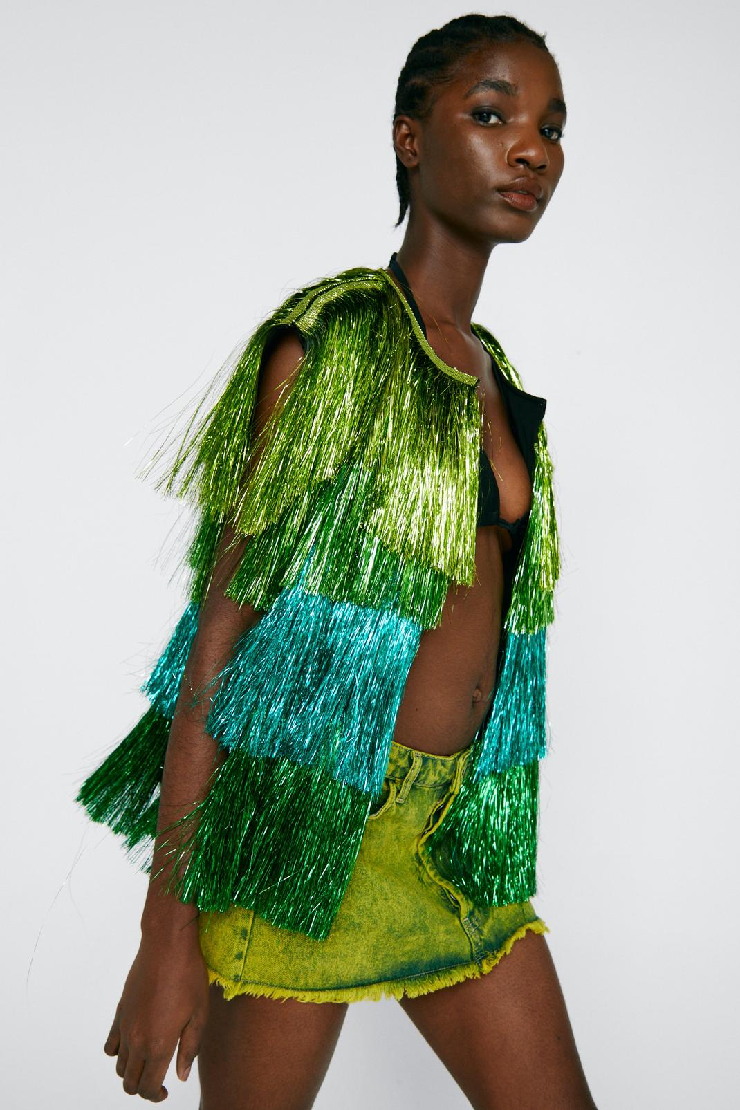 Green Tiered Tinsel Cape image number 1