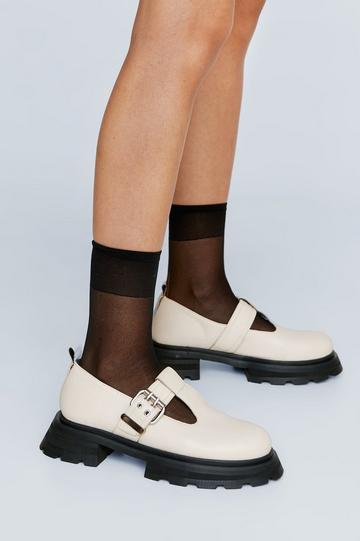 White Real Leather Chunky Buckle Detail Mary Janes