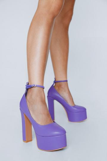 Purple Faux Leather Platform Chunky Heels