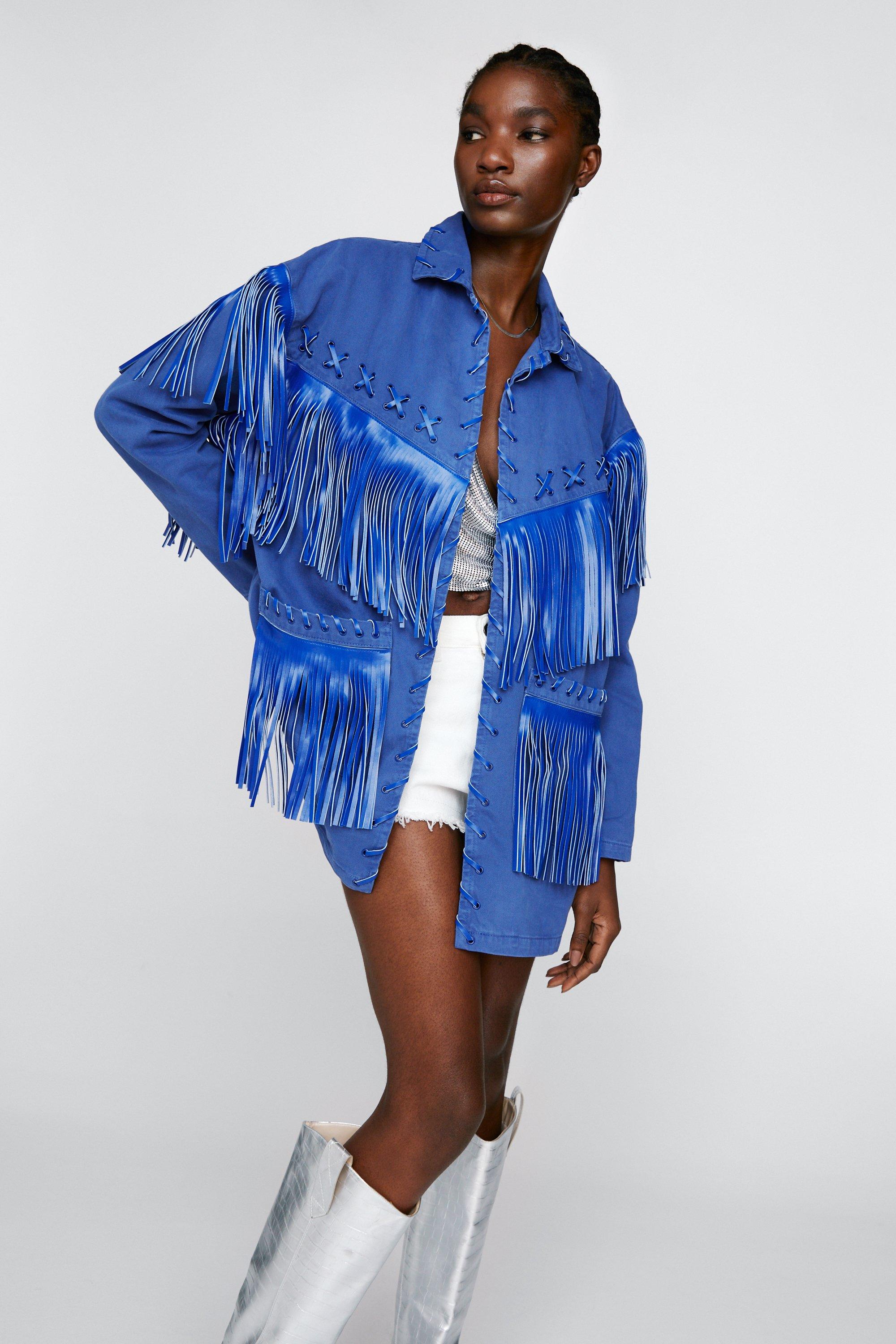 Fringed denim cheap jacket zara