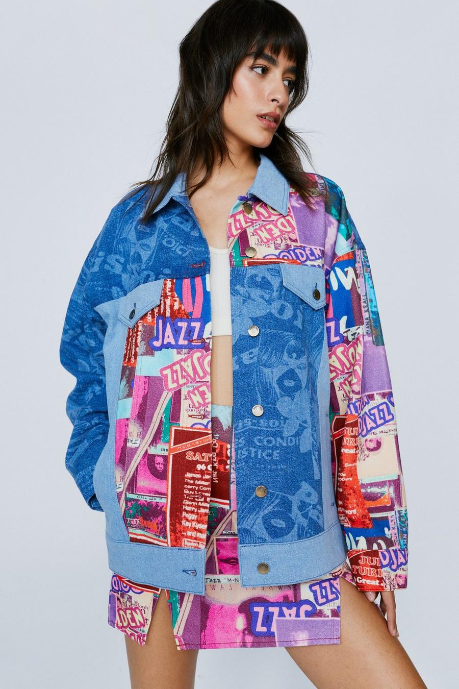 Jazz Print Denim Oversized Jacket