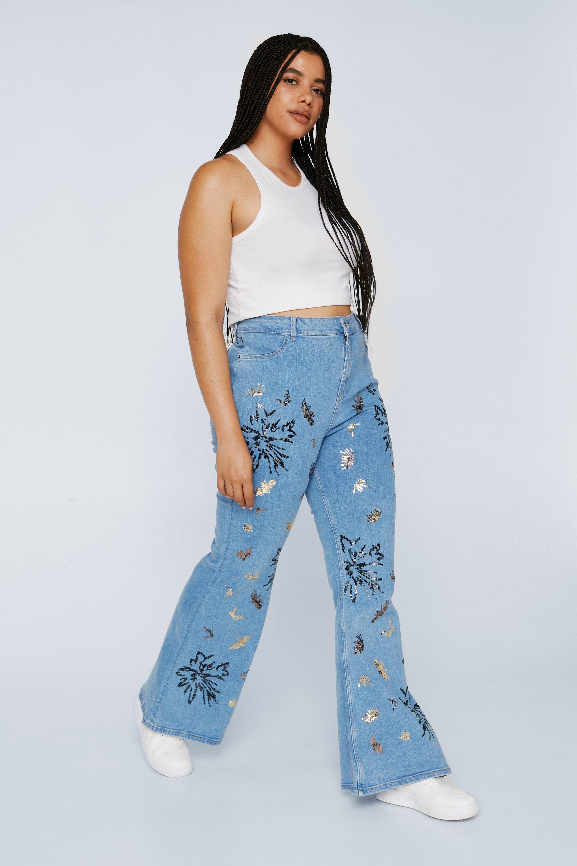 Ironisk Seraph Udstyr Plus Size Sequin Embroidered Flare Jeans | Nasty Gal