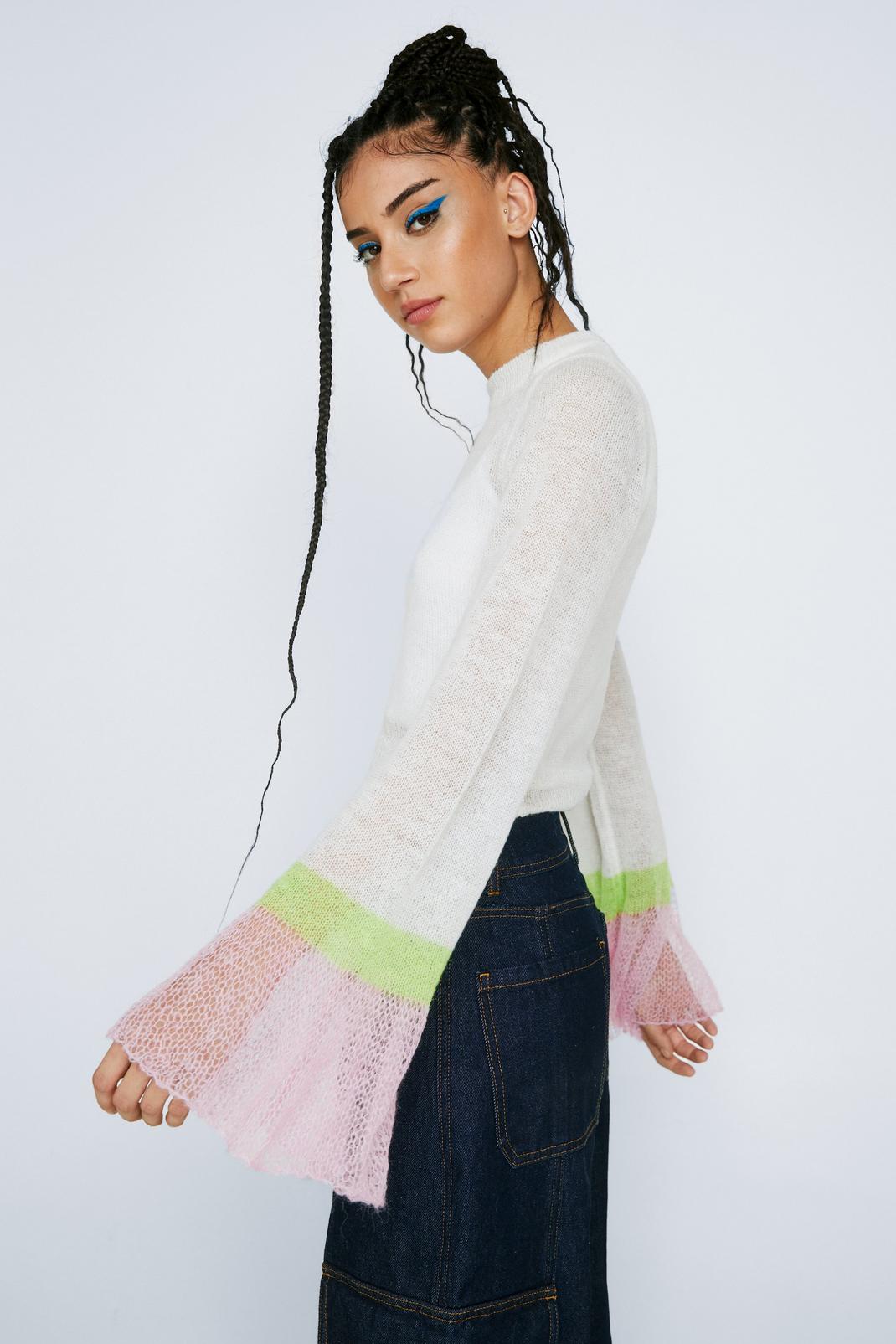 Ivory Premium Gauzy Wool Flute Sleeve Sweater image number 1