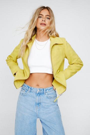 Zip Front Real Suede Jacket chartreuse