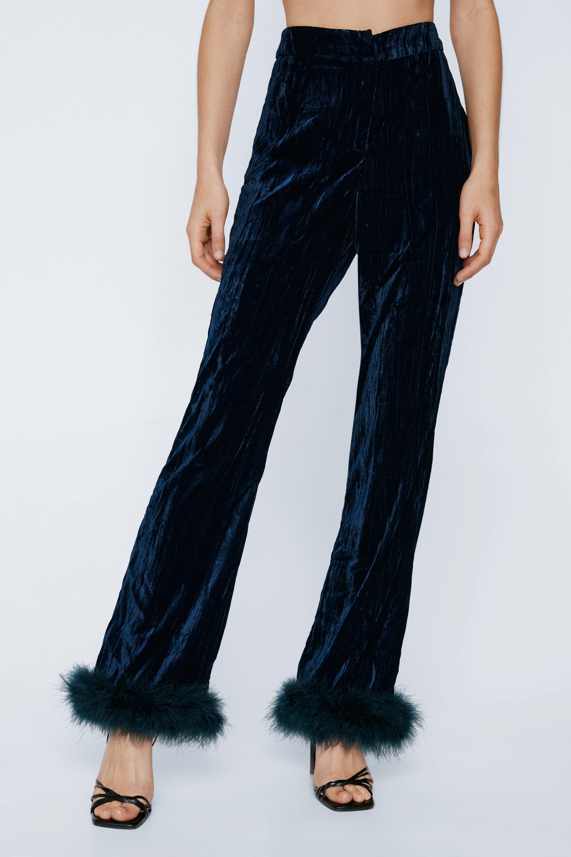 Premium Velvet Flares With Feather Trims