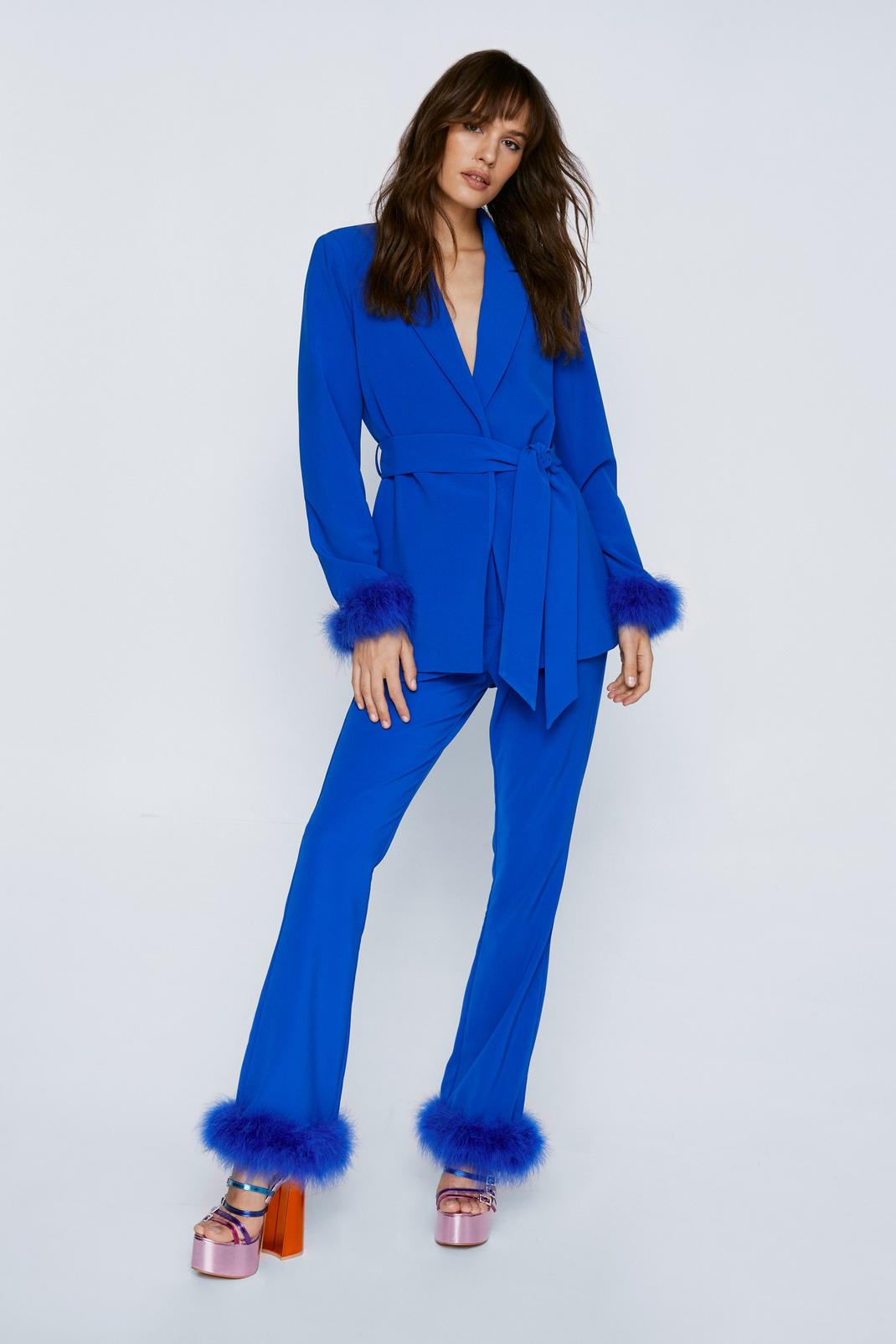 Cobalt Feather Trim Co-ord Flared Trousers image number 1