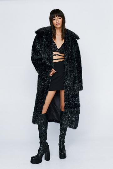 Black Premium Glitter Faux Fur Coat