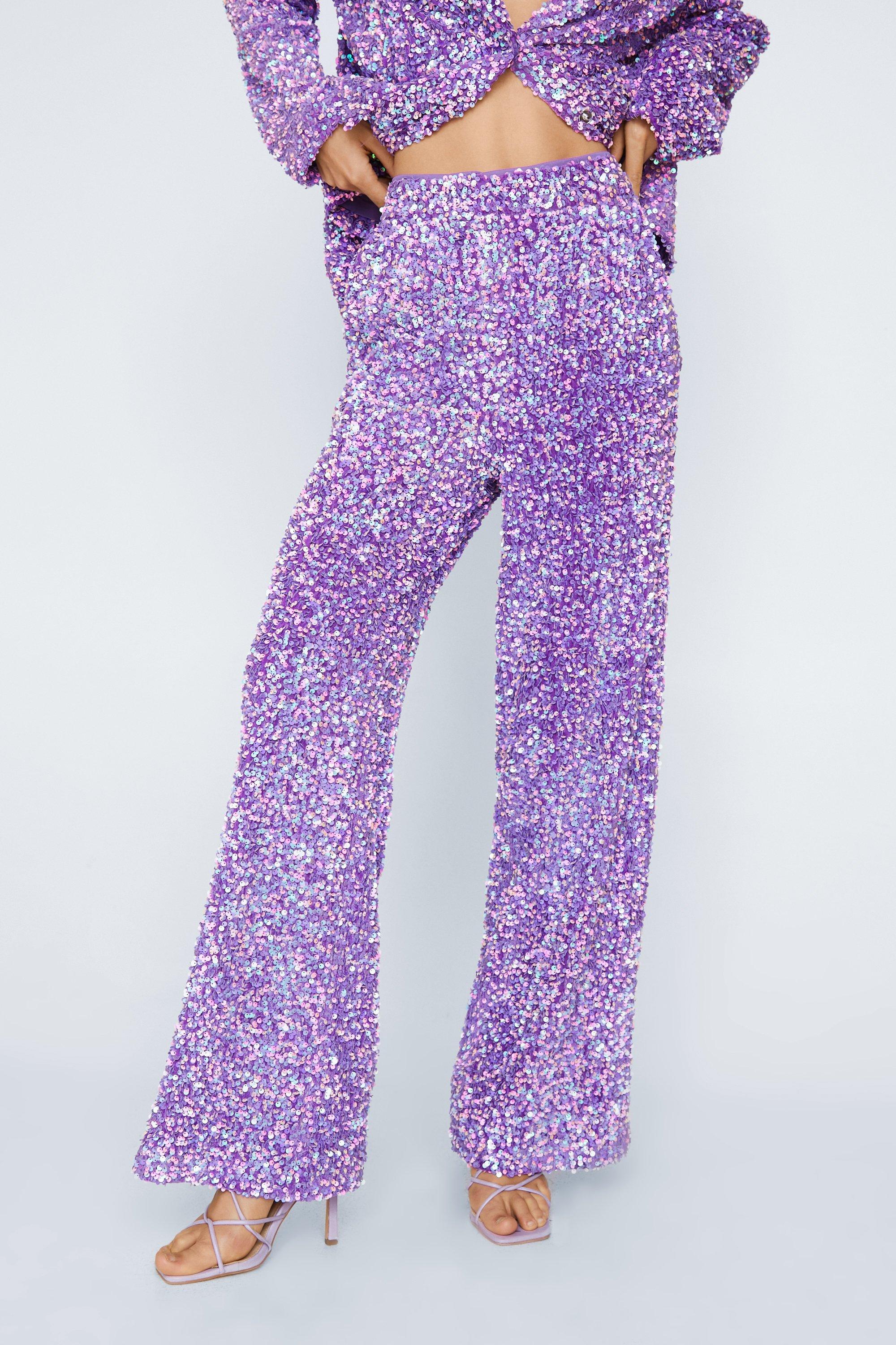 Premium Purple Embellished Mesh Pants