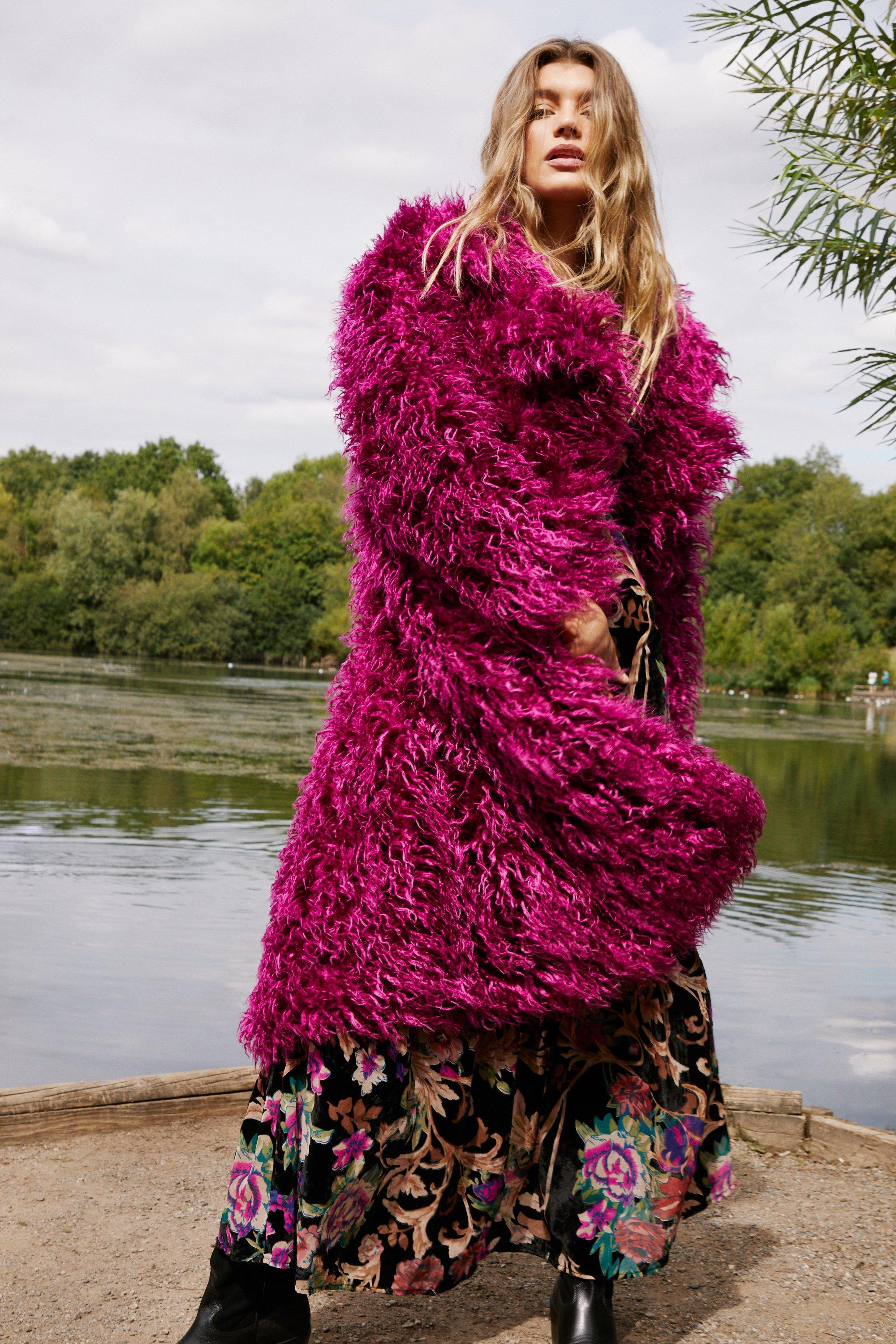 Buy Boohoo Mongolian Faux Fur Coat In Pink