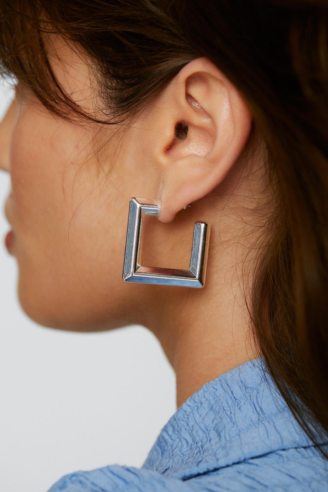 Boucles d'oreilles carrées en argent fin, Silver image number 1