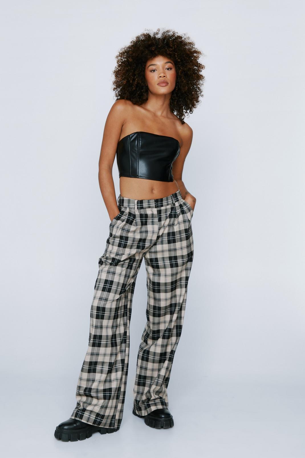 Mono Check Tailored Wide Leg Pants image number 1
