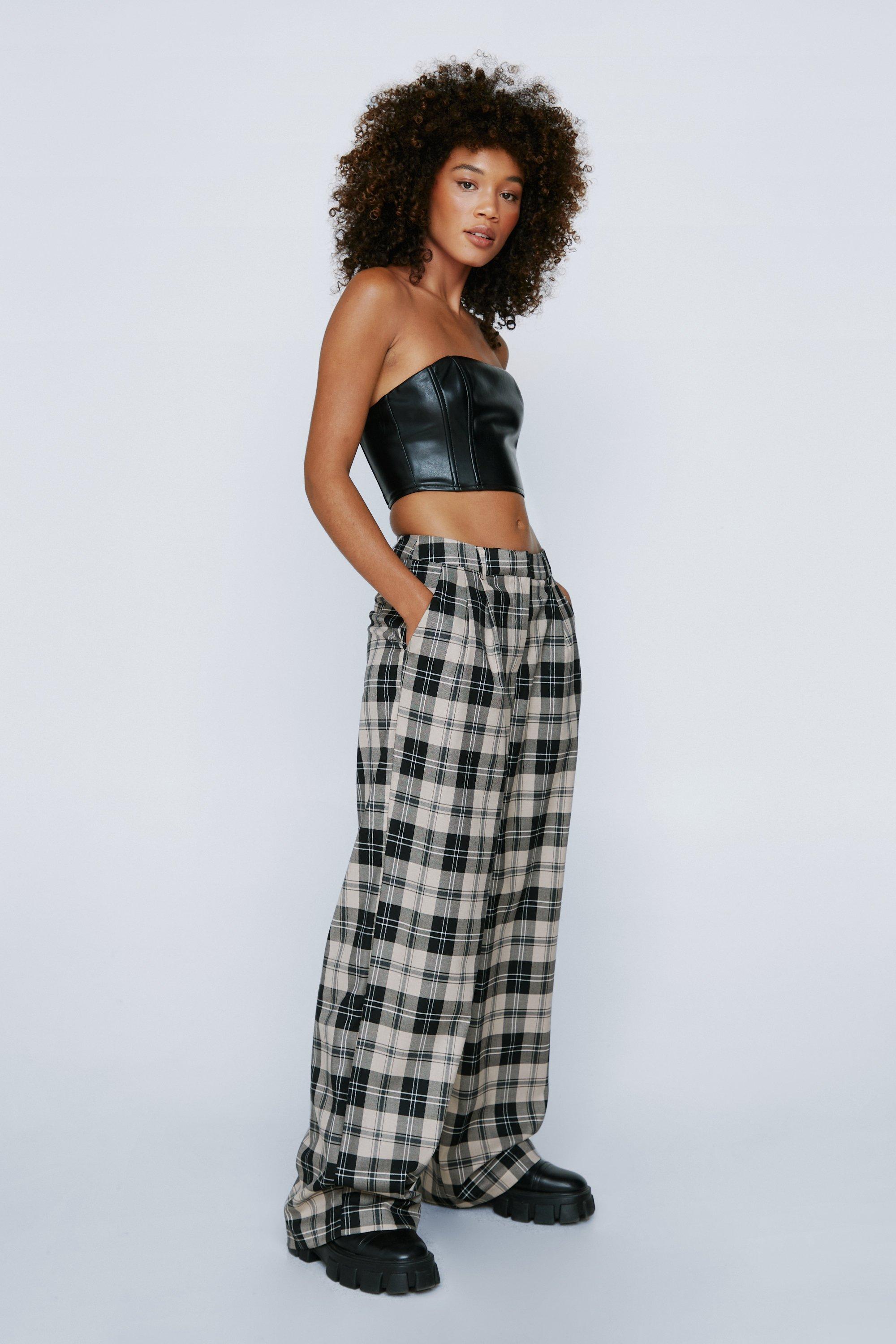 Check Tailored Wide Leg Pants