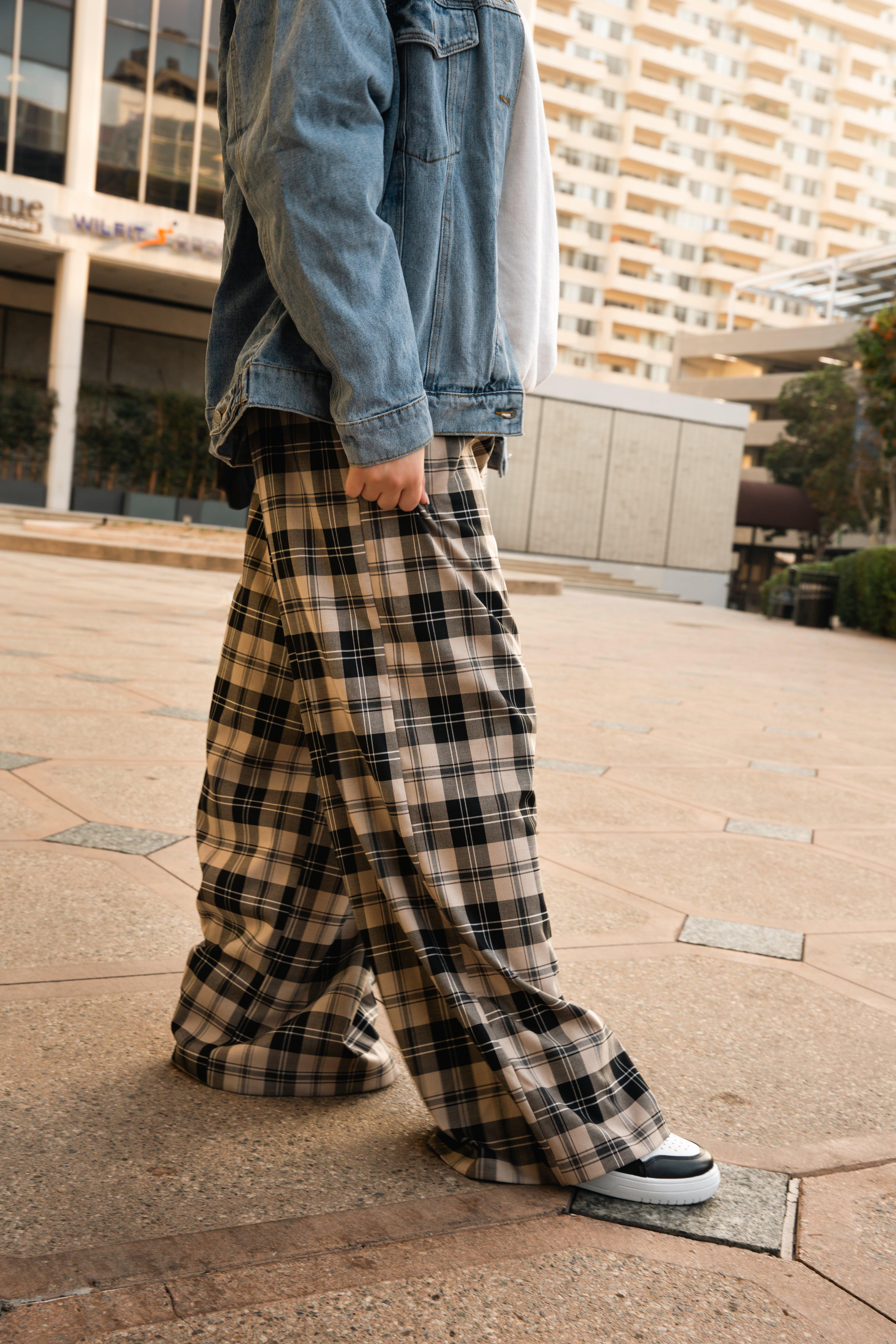 Wide leg 2024 plaid trousers