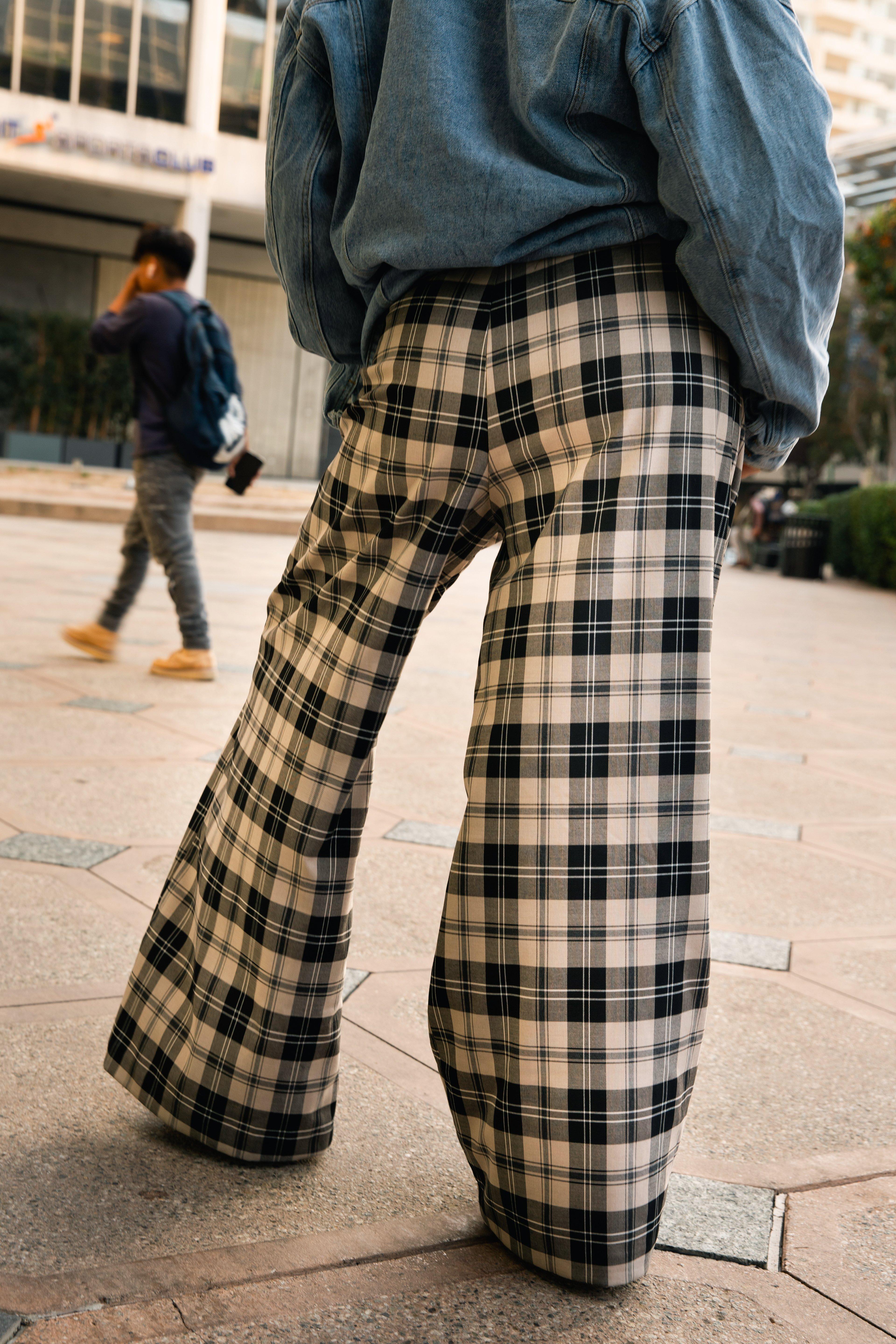 Plaid Tailored Wide Leg Trousers