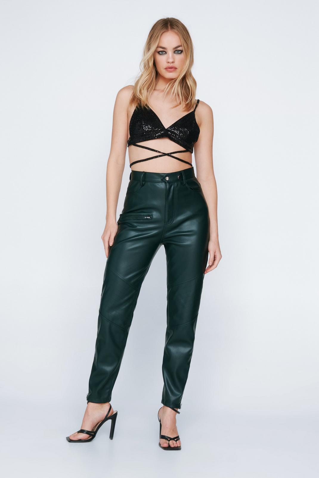 Teal Faux Leather Skinny Cargo Trouser image number 1