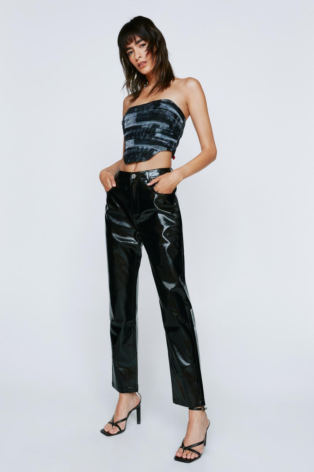 Black Straight Leg Faux Leather Trousers image number 1
