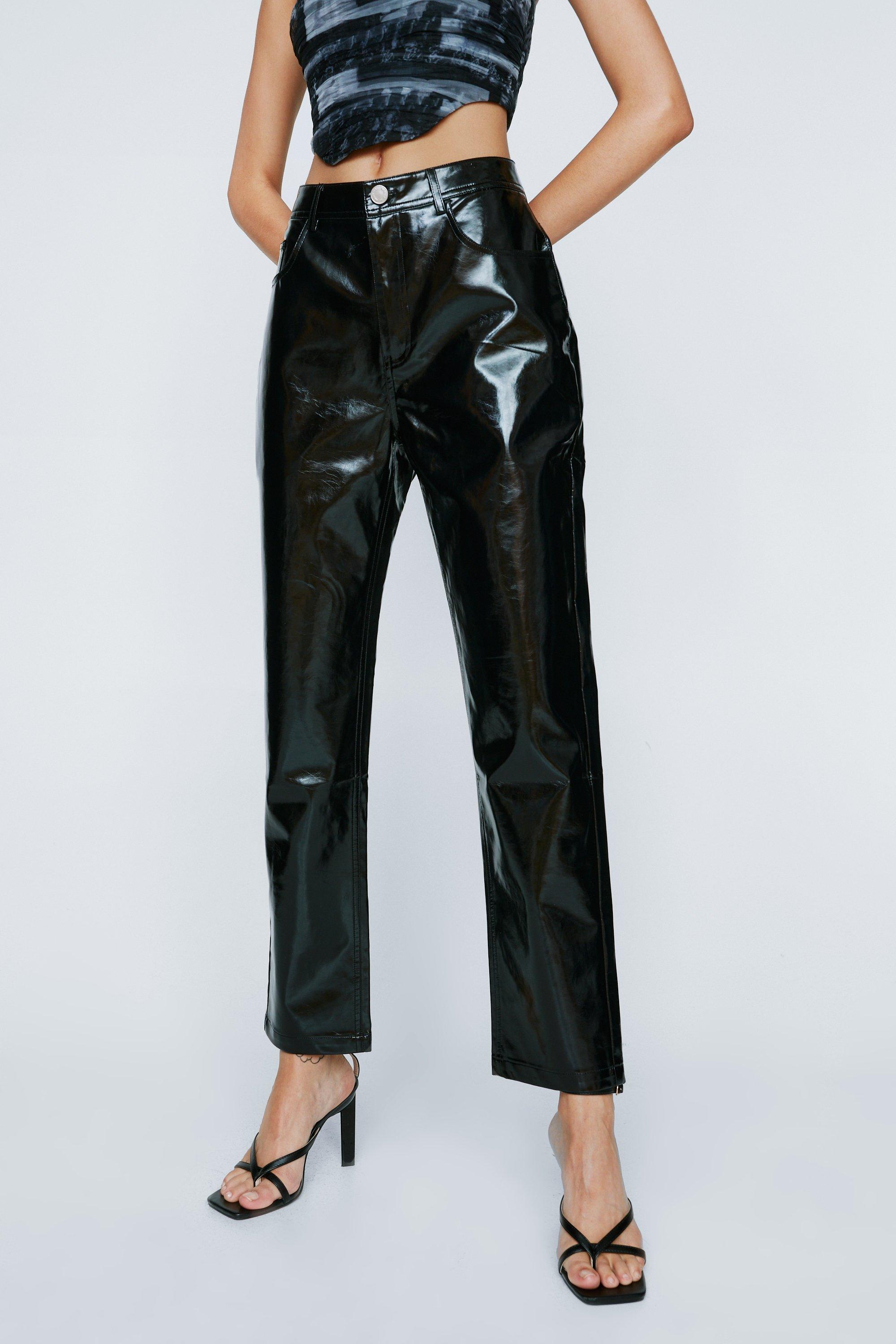 Real Leather Straight Leg High Waisted Pants