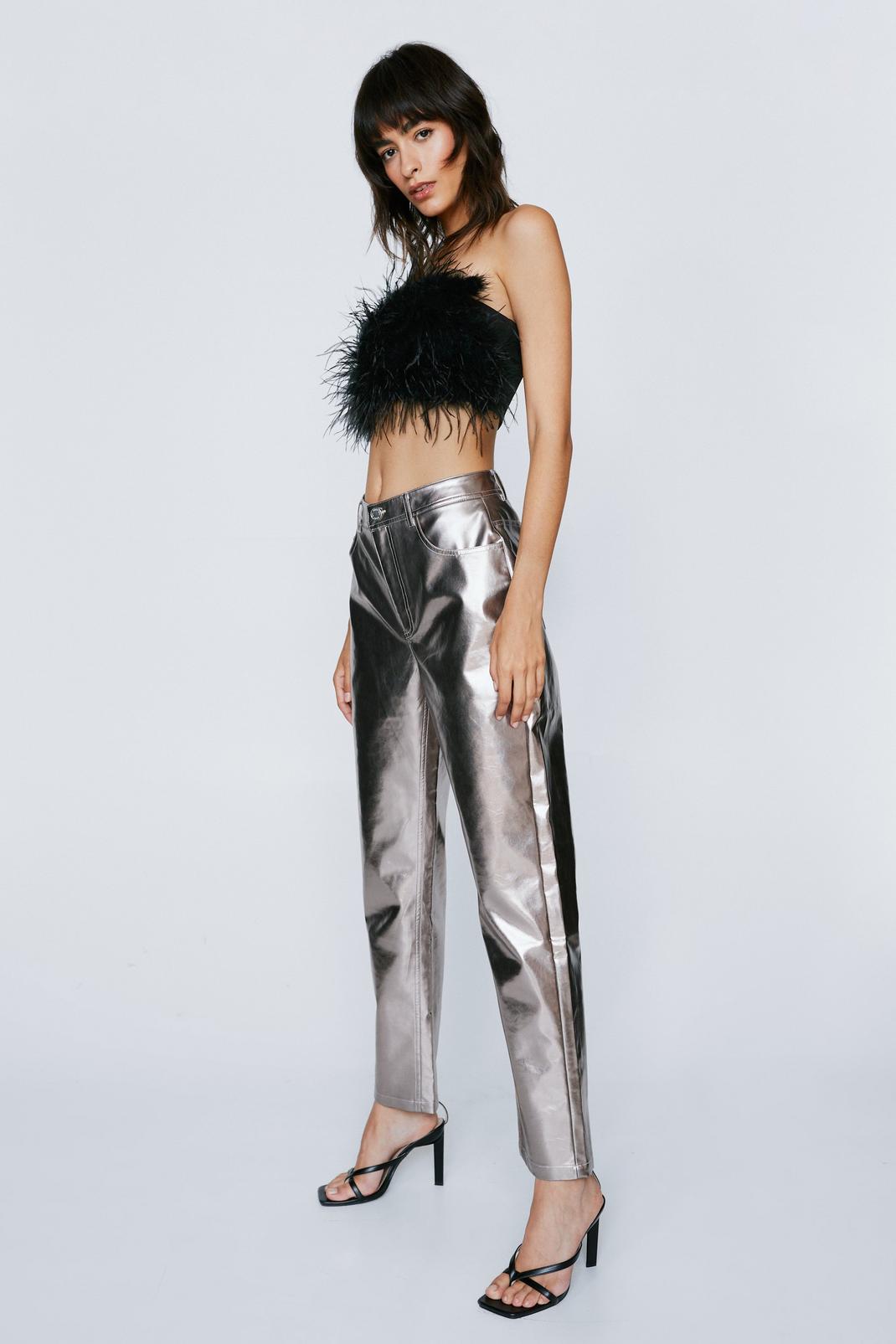 Silver Straight Leg Faux Leather Pants image number 1