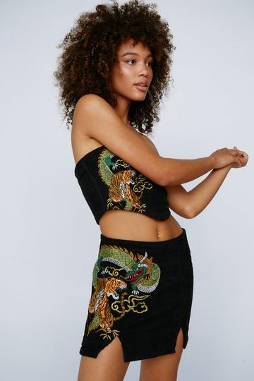 Black Cord Dragon Embroidery Mini Pelmet Skirt