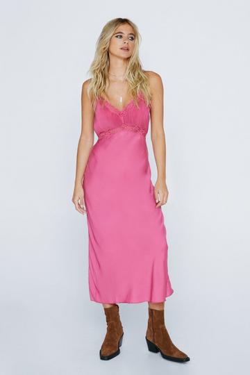 Satin Trim Detail Strappy Maxi Slip Dress hot pink