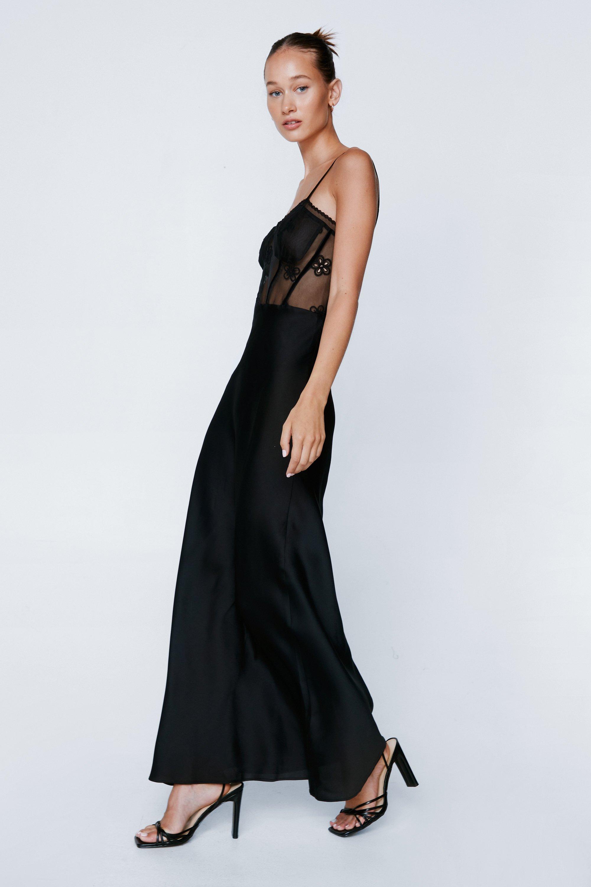 Black sheer cheap embroidered dress