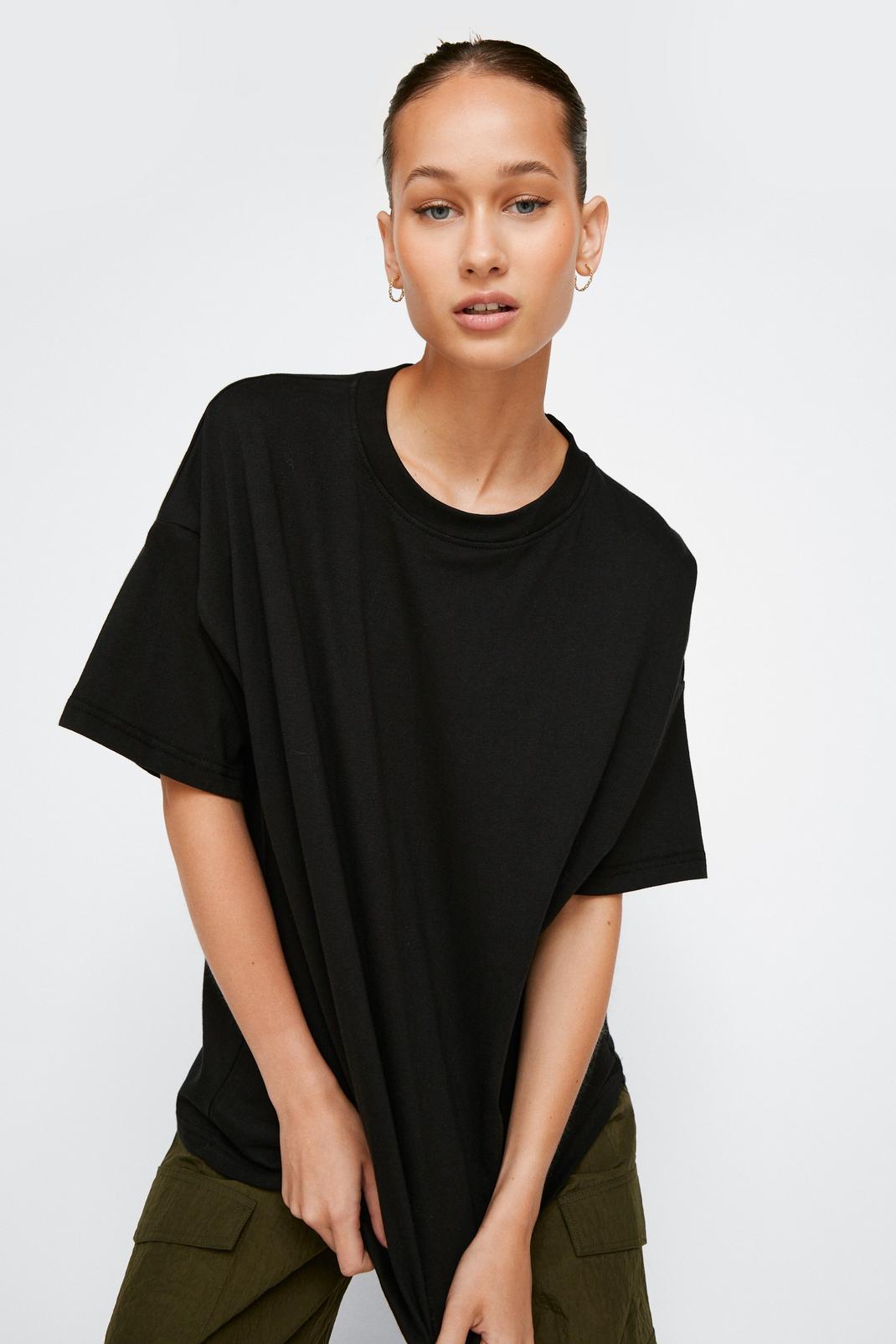 Black Oversized Short Sleeve Cotton T-Shirt image number 1