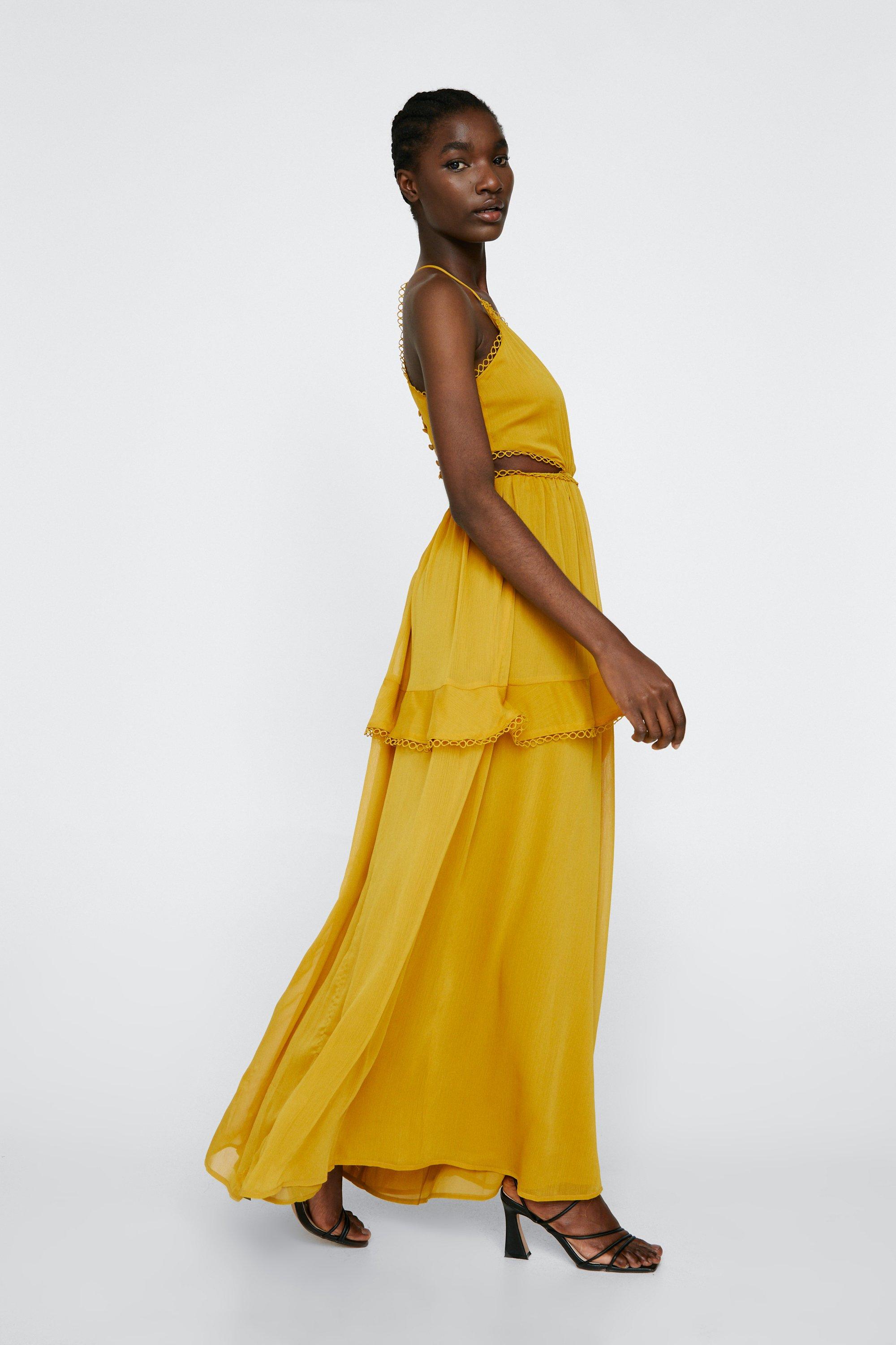 Mustard yellow store chiffon maxi dress