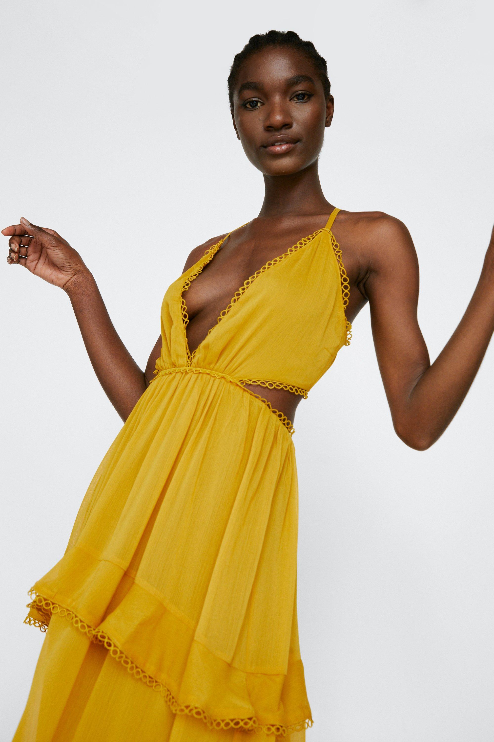 Trim Detail Chiffon Maxi Dress
