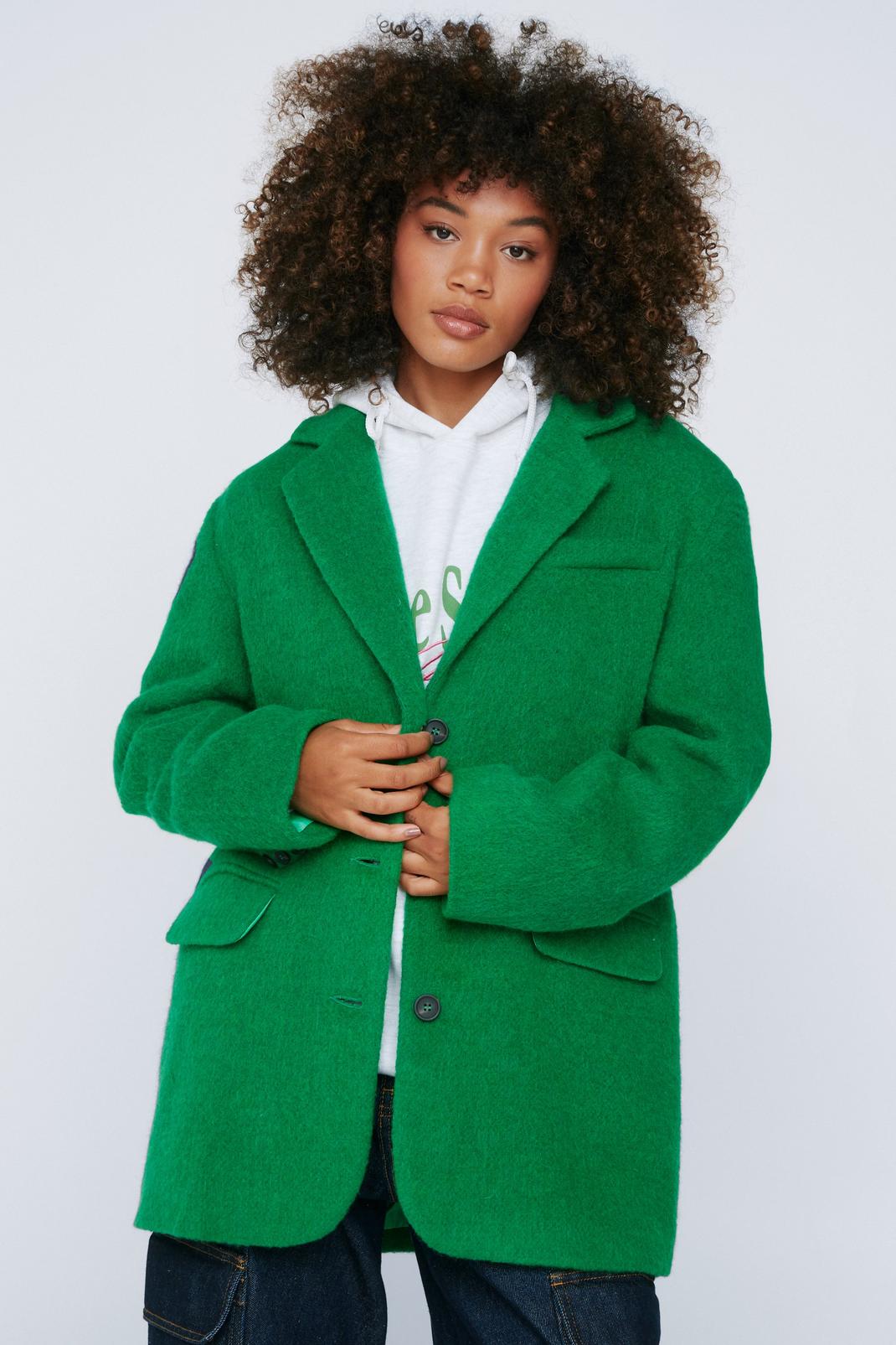 Bright green Oversized Drawn Wool Blend Blazer image number 1