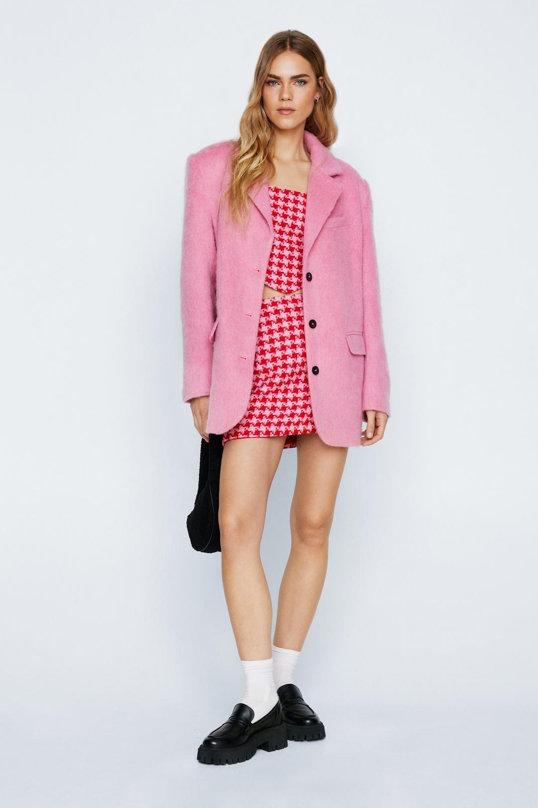 Pink Drawn Wool Blend Oversized Blazer image number 1