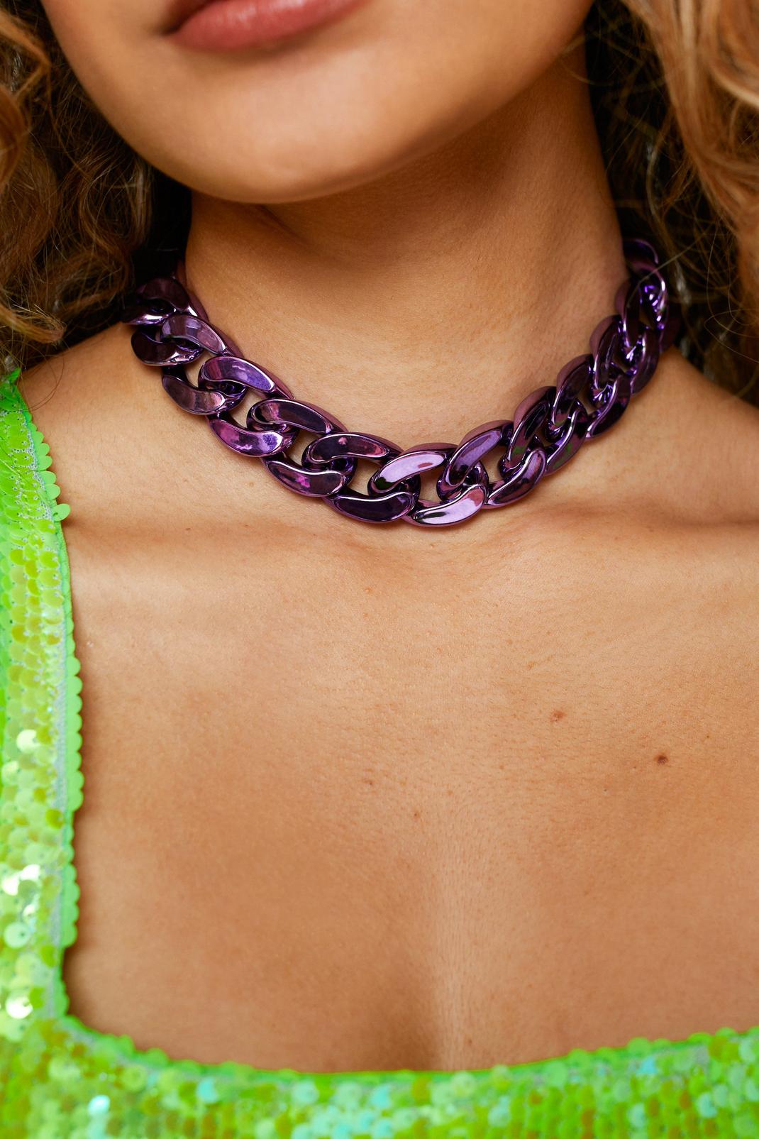 Lilac Metallic Chain Collar Necklace image number 1