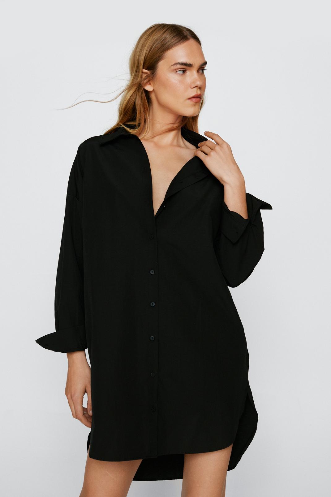 Robe chemise oversize en popeline de coton, Black image number 1