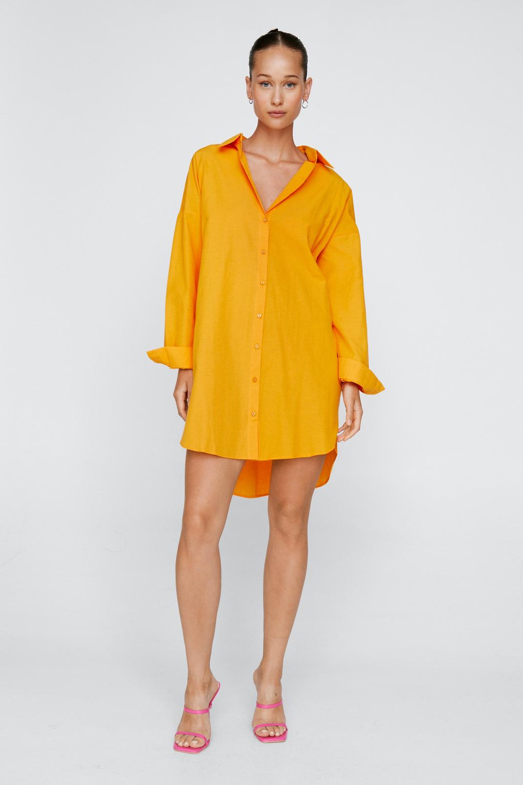 Orange Cotton Poplin Oversized Shirt Dress image number 1