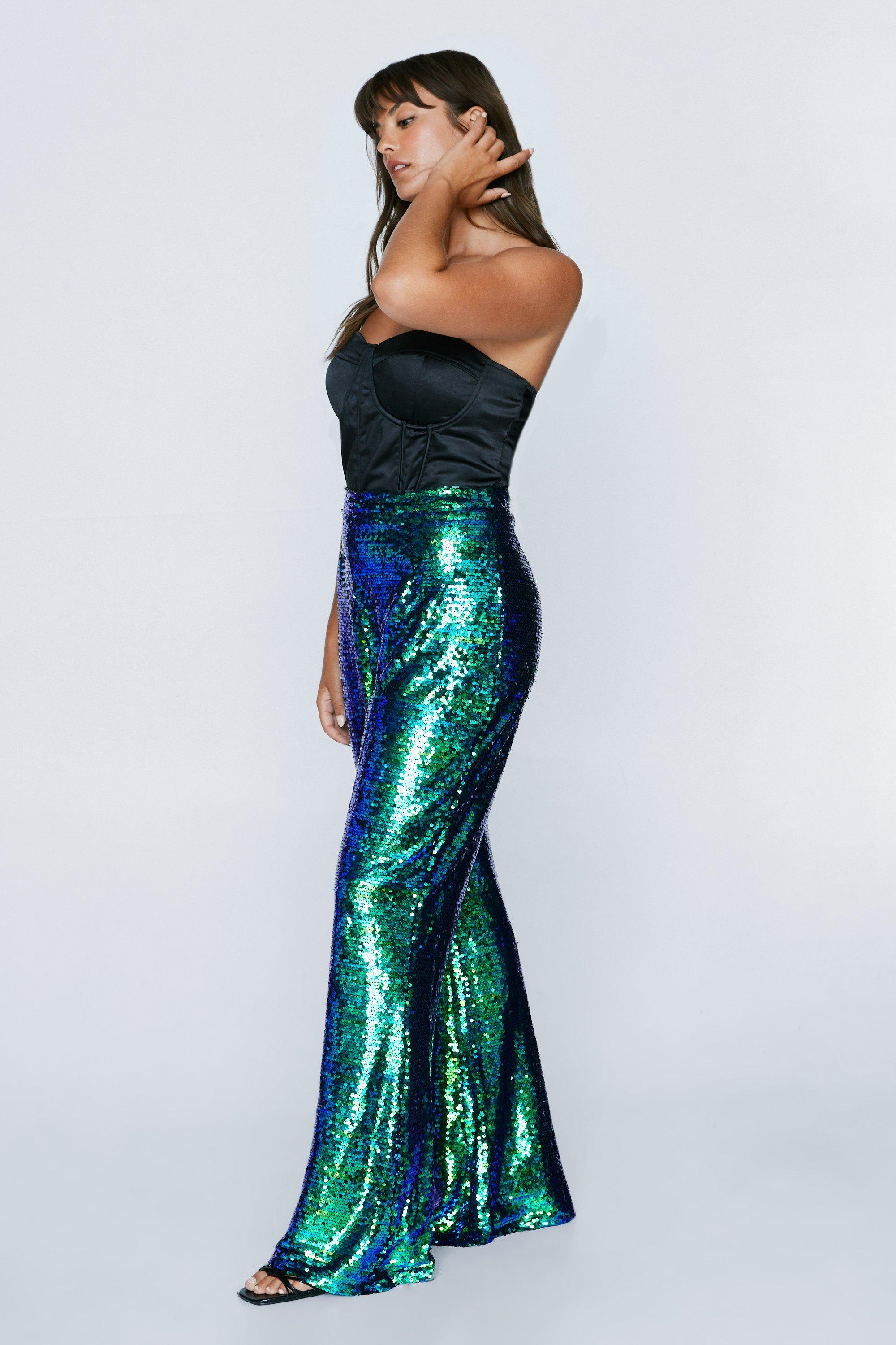 Plus Size Iridescent Sequin Flared Pants